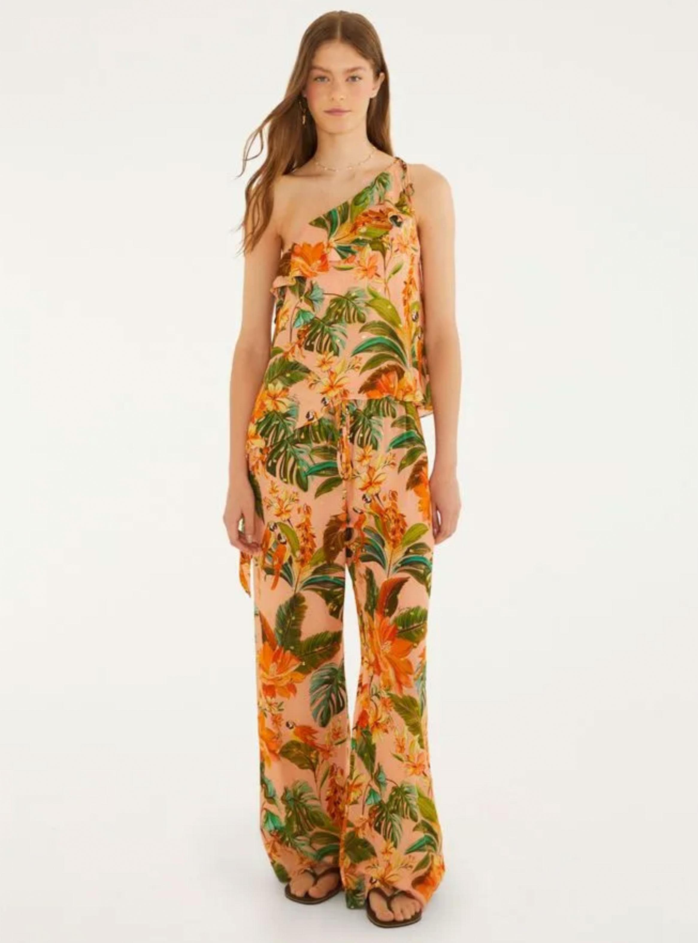 Blusa Asimétrica con Vuelo Diseño Tropical-3