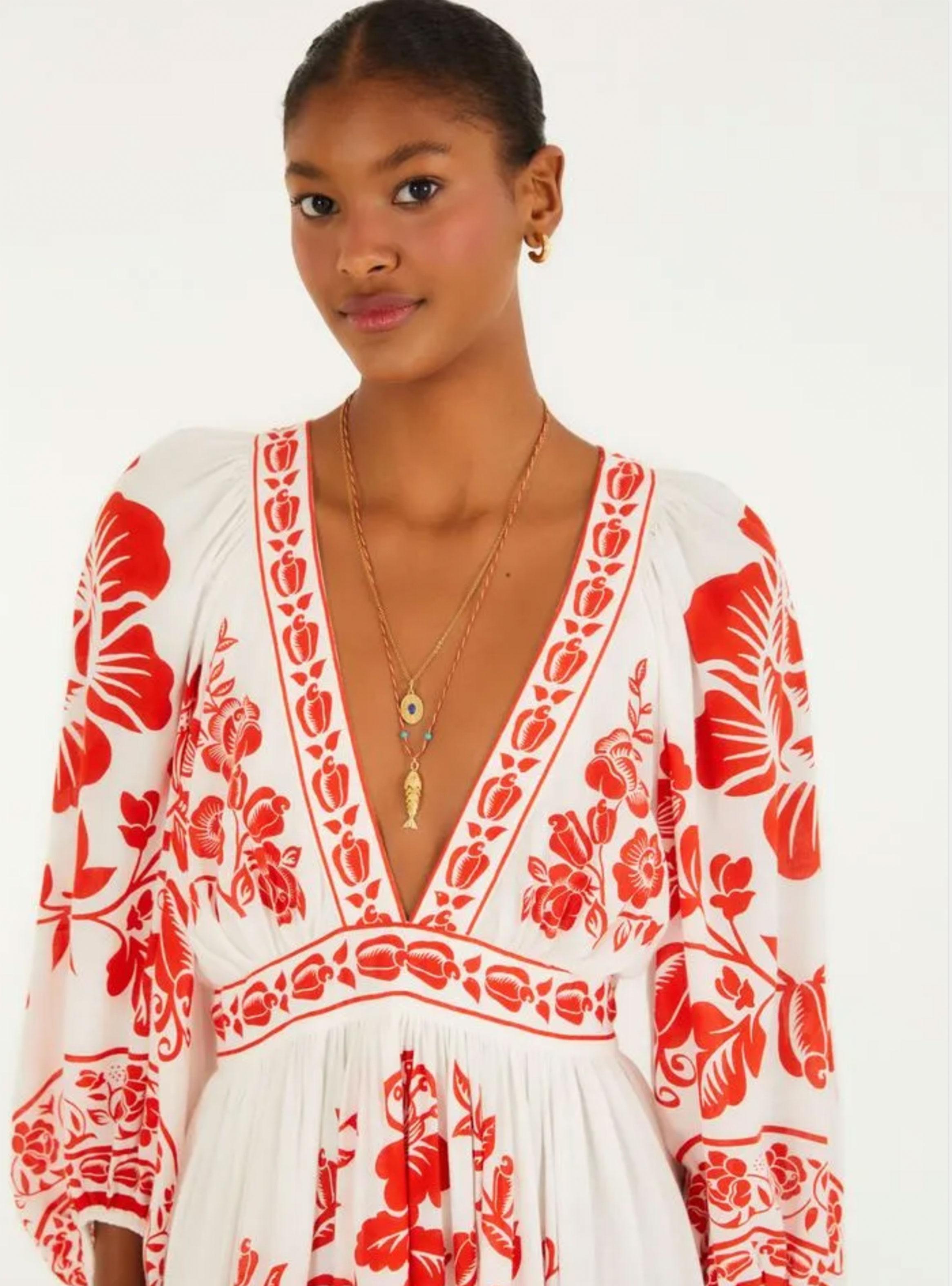 Vestido Escote V Mangas Aglobadas Diseño Floral-3