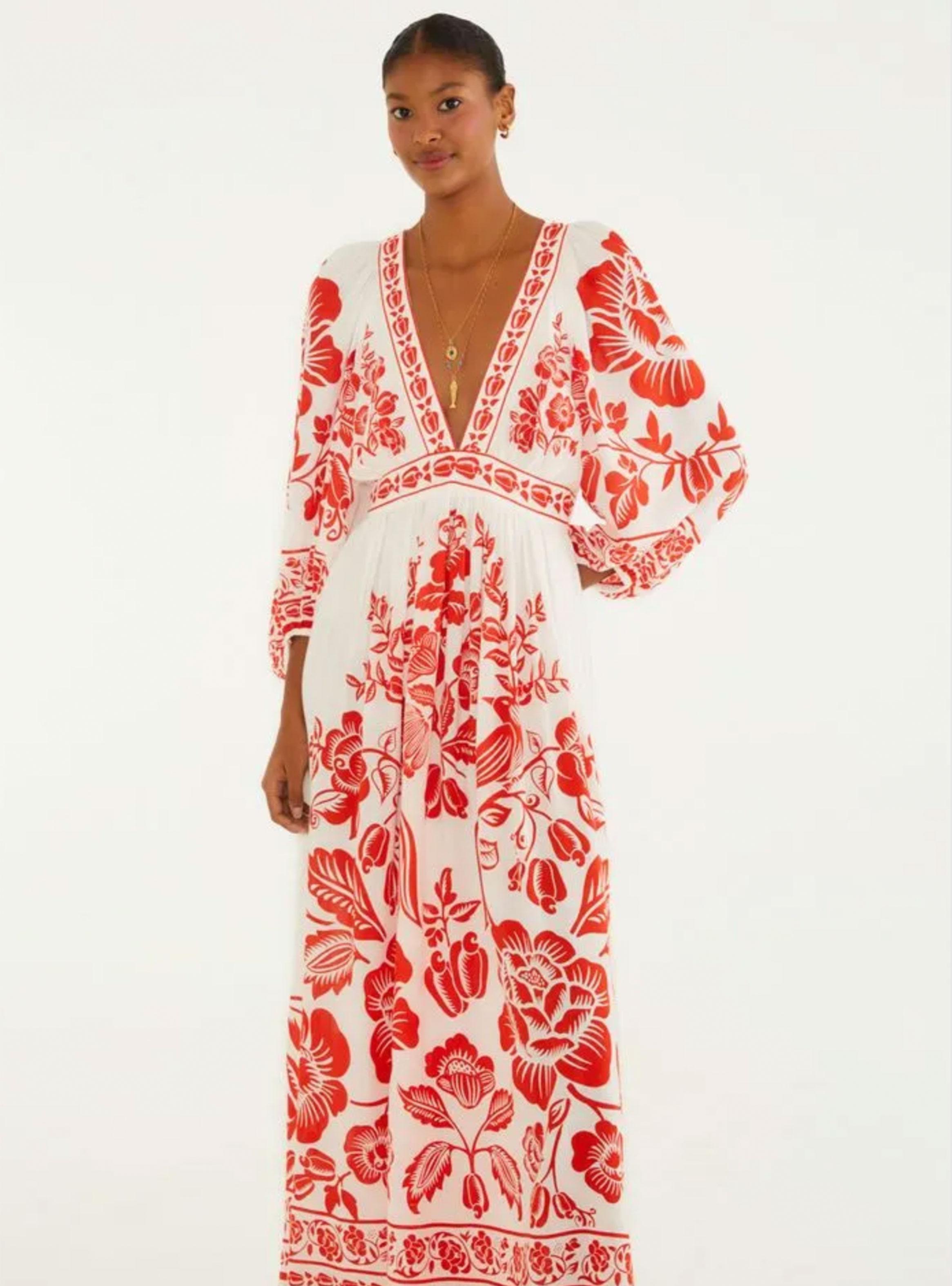 Vestido Escote V Mangas Aglobadas Diseño Floral-2