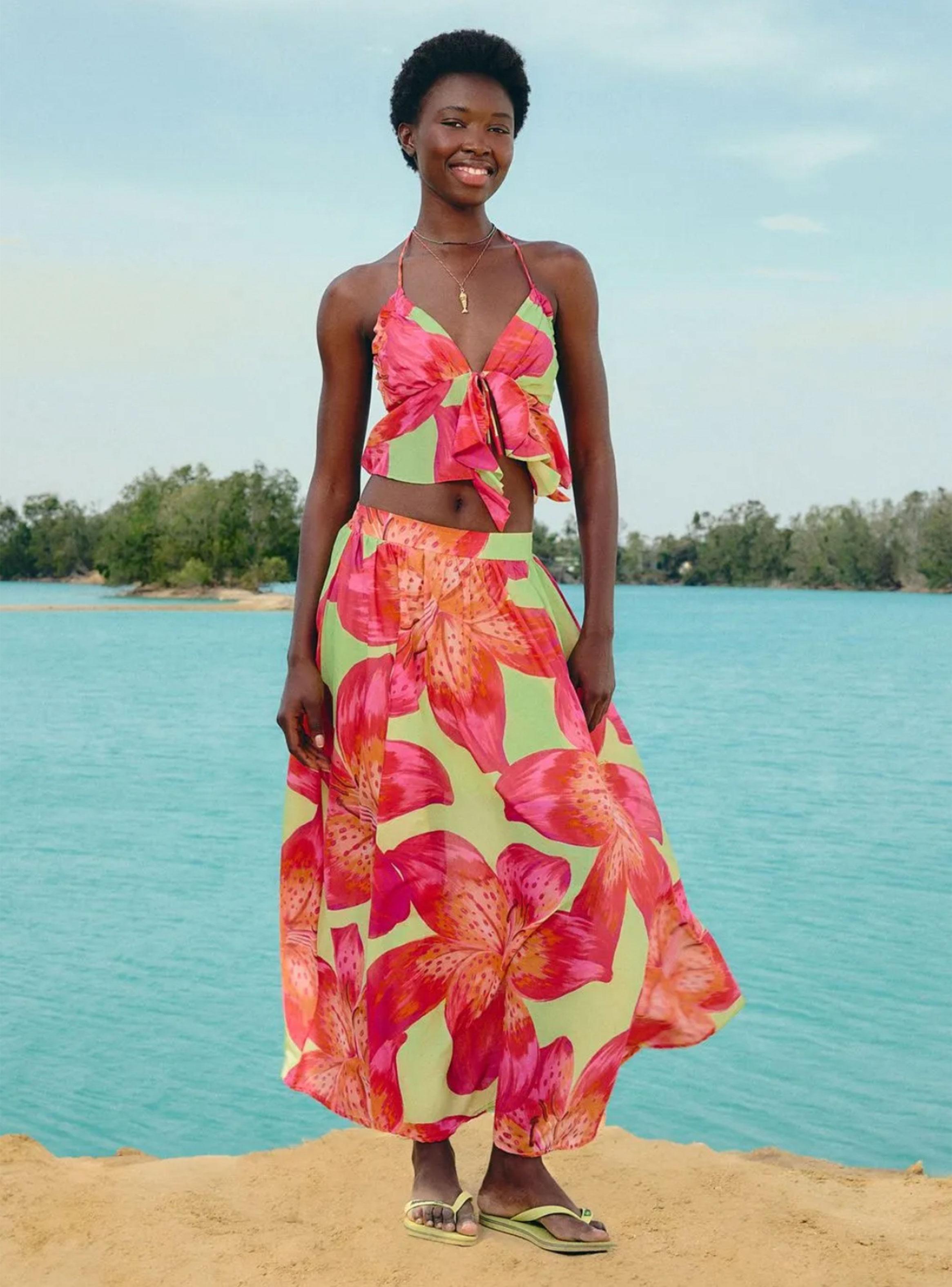 Maxi Falda Diseño Flores Tropicales-3