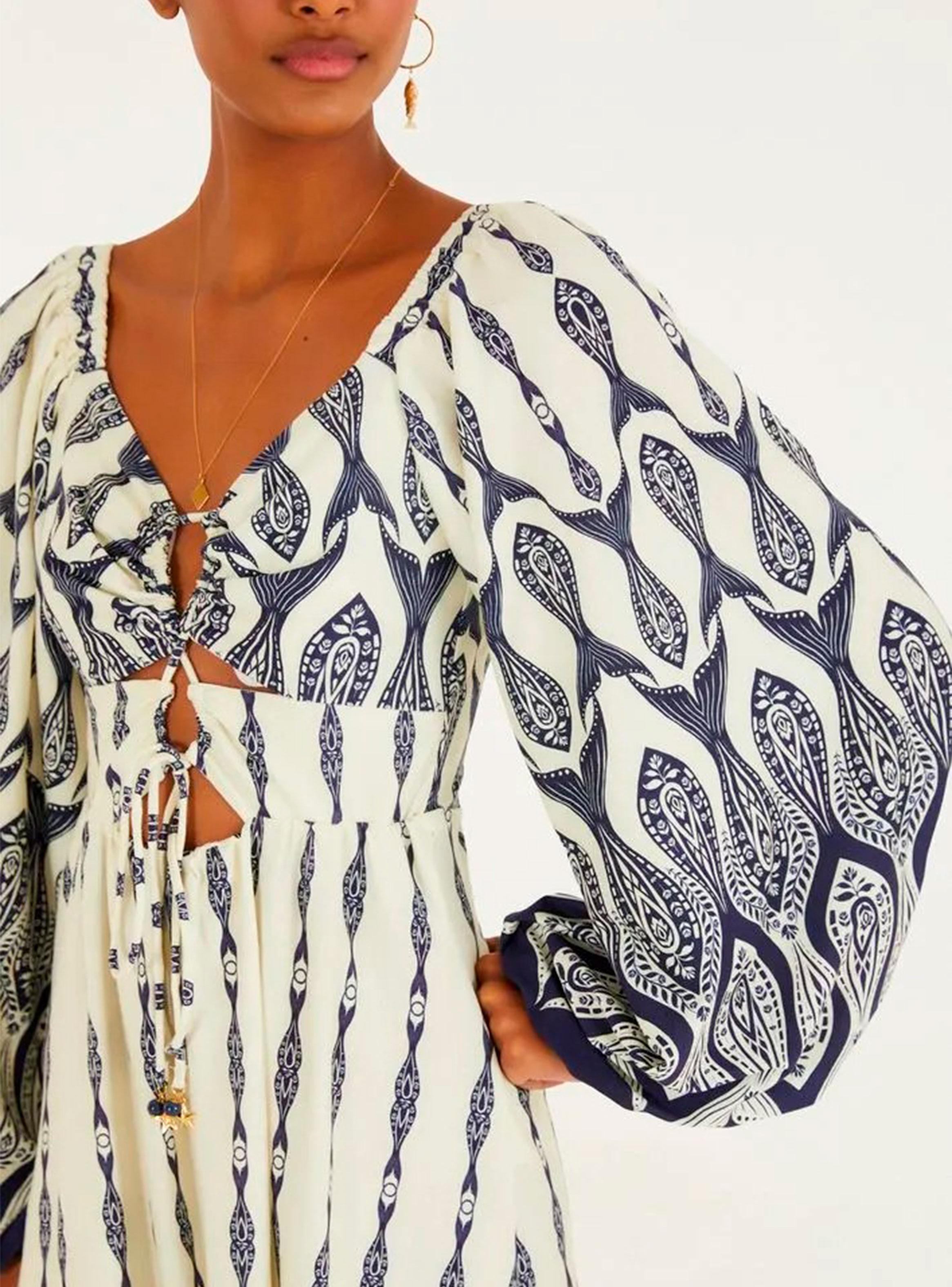 Vestido Midi con Mangas Aglobadas Detalle en Escote-3