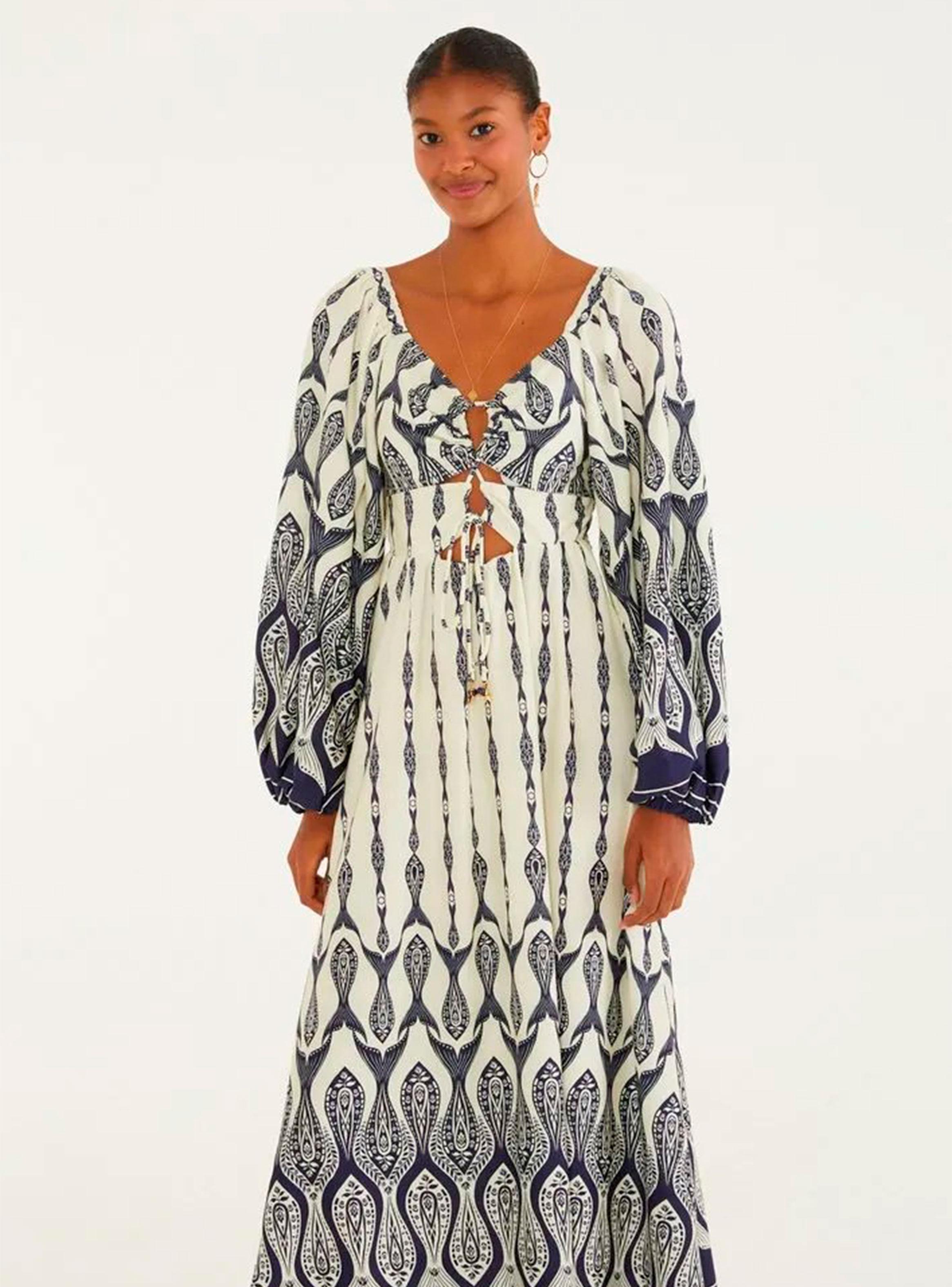 Vestido Midi con Mangas Aglobadas Detalle en Escote-2