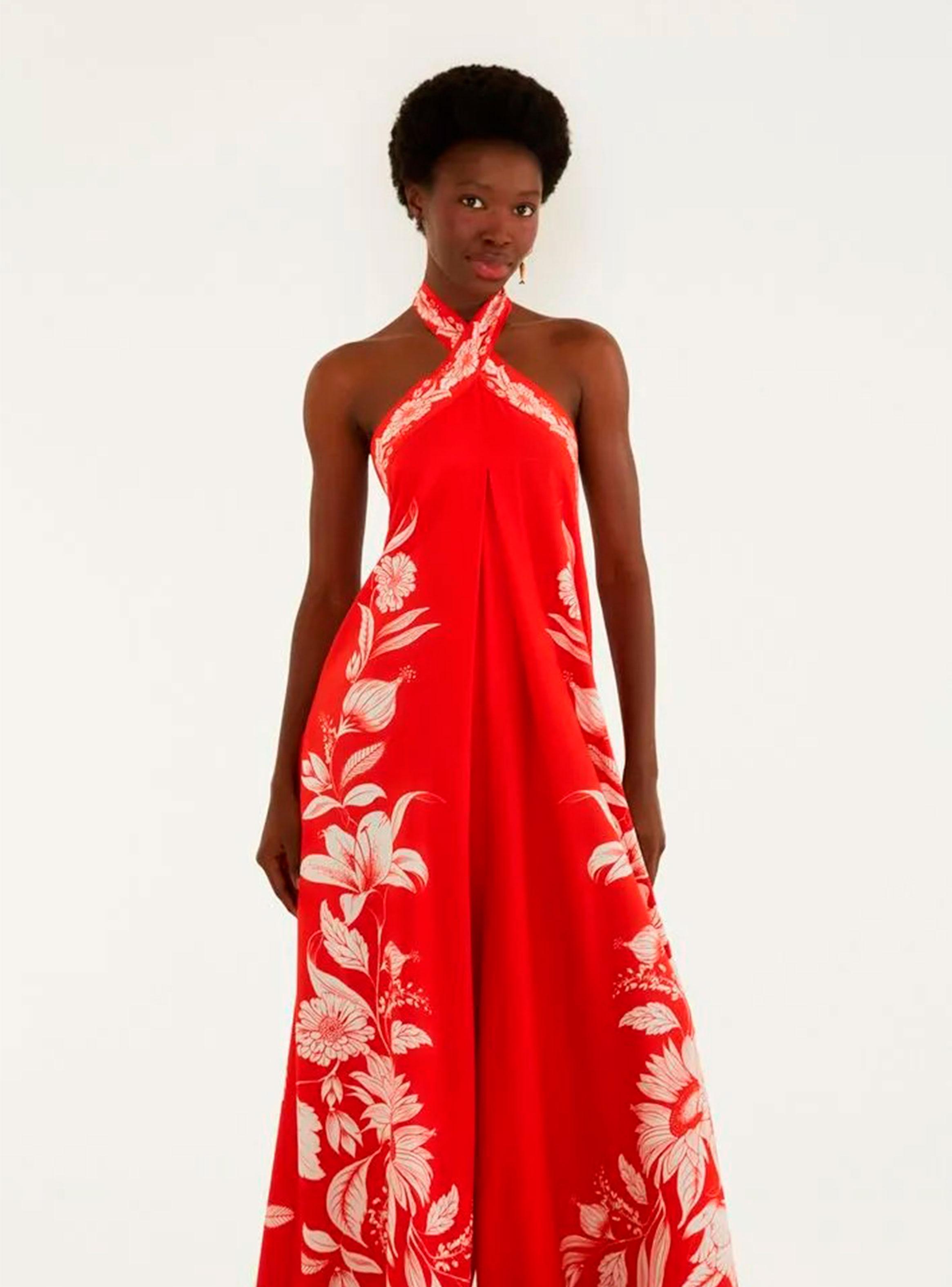 Enterito Largo con Escote Halter Diseño Floral-2