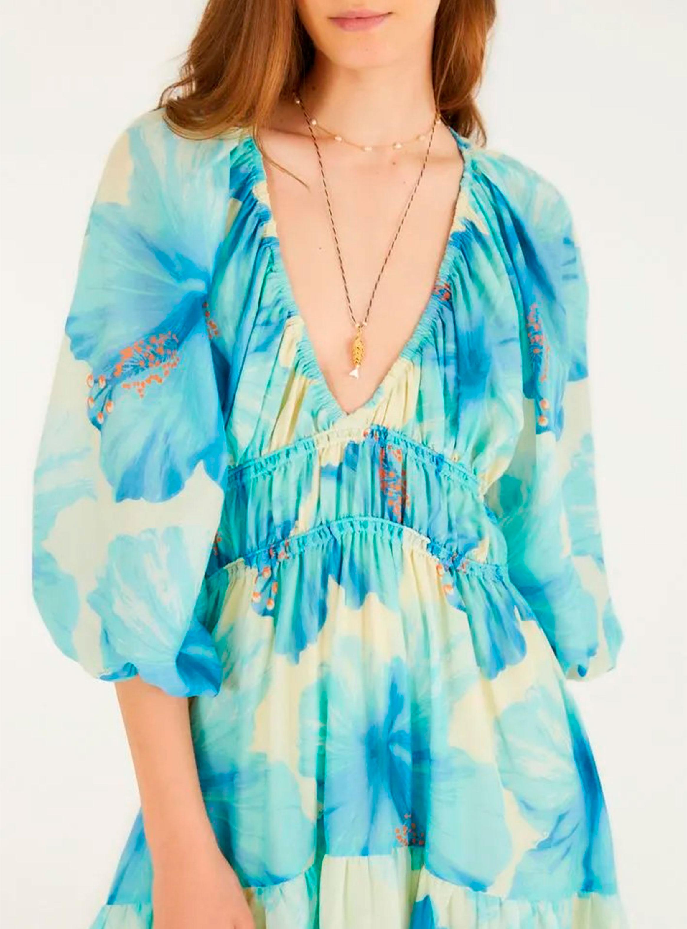 Vestido con Mangas Aglobadas Diseño Maxi Flores-3