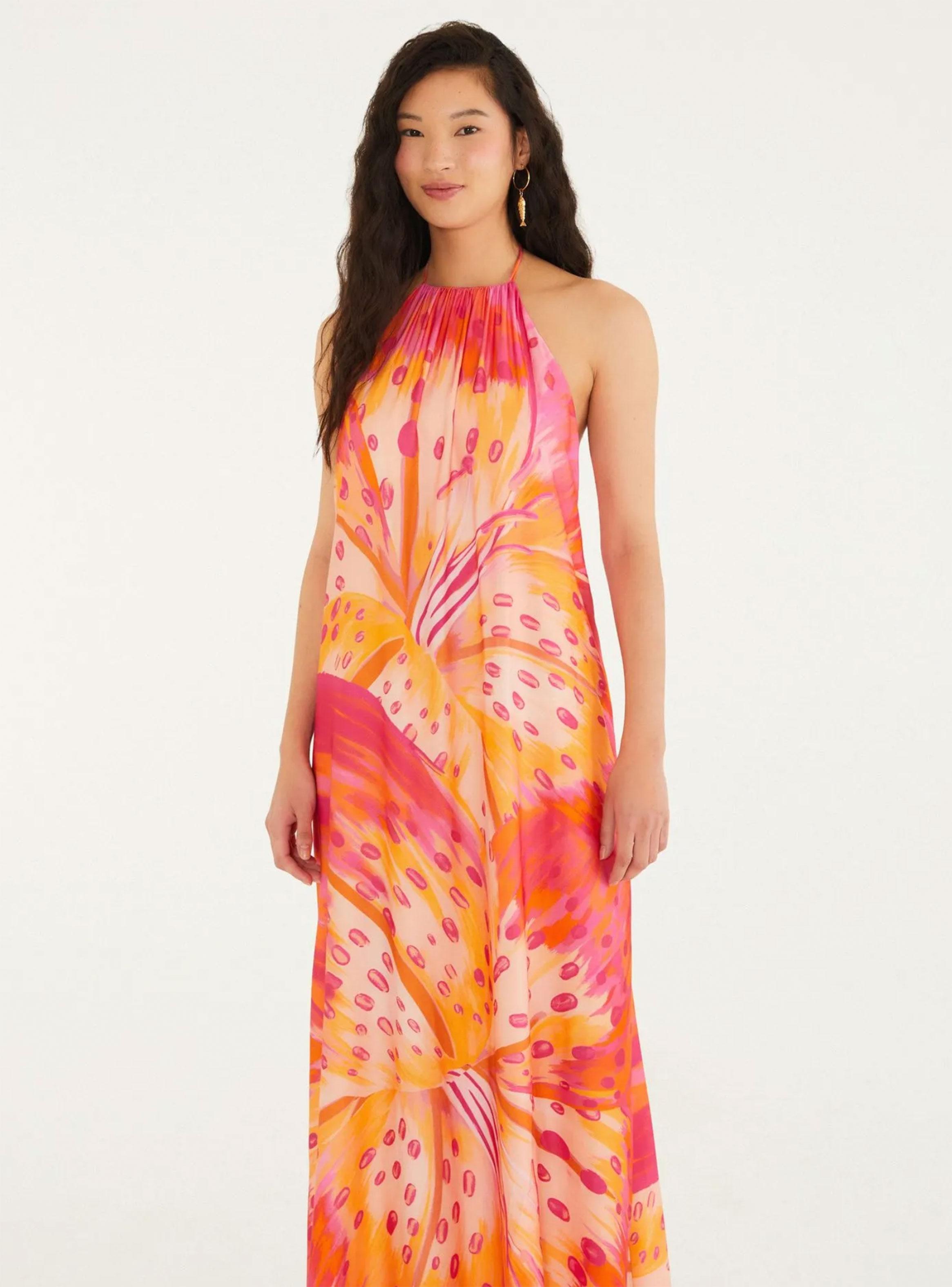 Vestido Fluido con Cuello Halter Diseño Floral-2