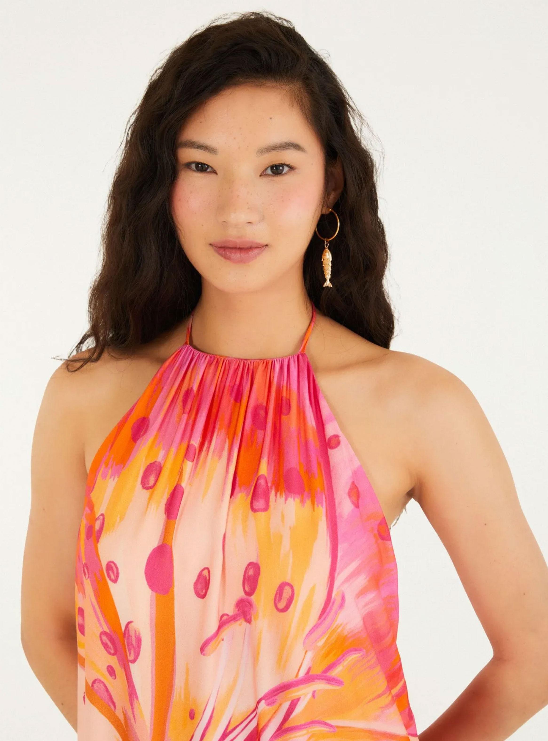 Vestido Fluido con Cuello Halter Diseño Floral-3