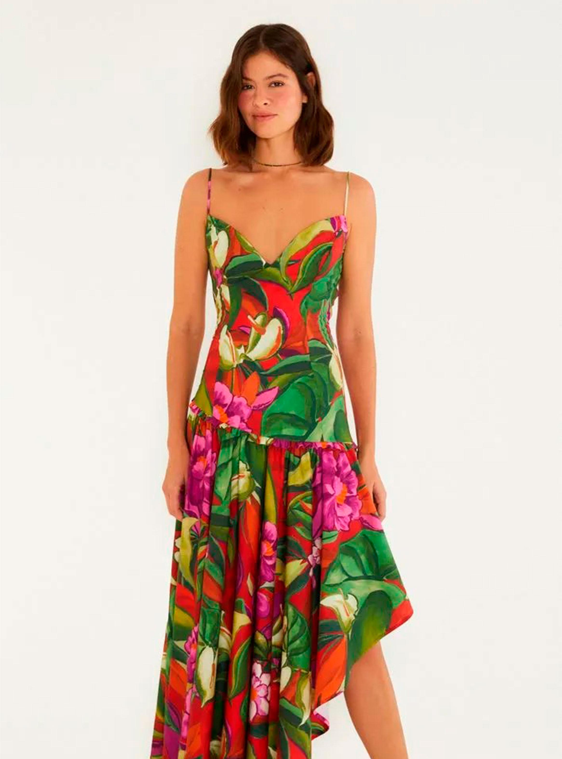 Vestido Midi Falda Asimétrica Diseño Tropical-2