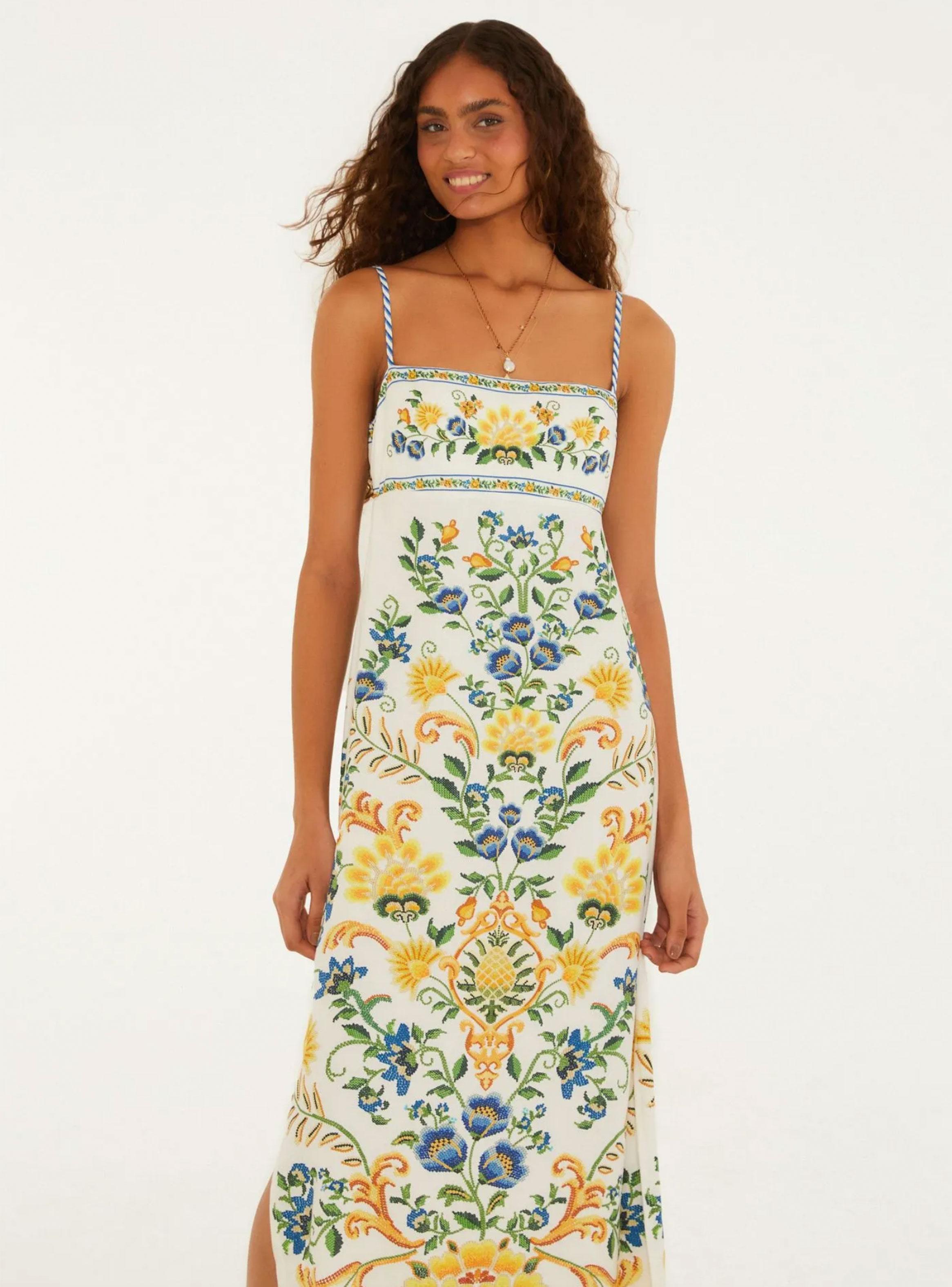 Vestido Escote Cuadrado y Detalle de Lazo Diseño Floral-2