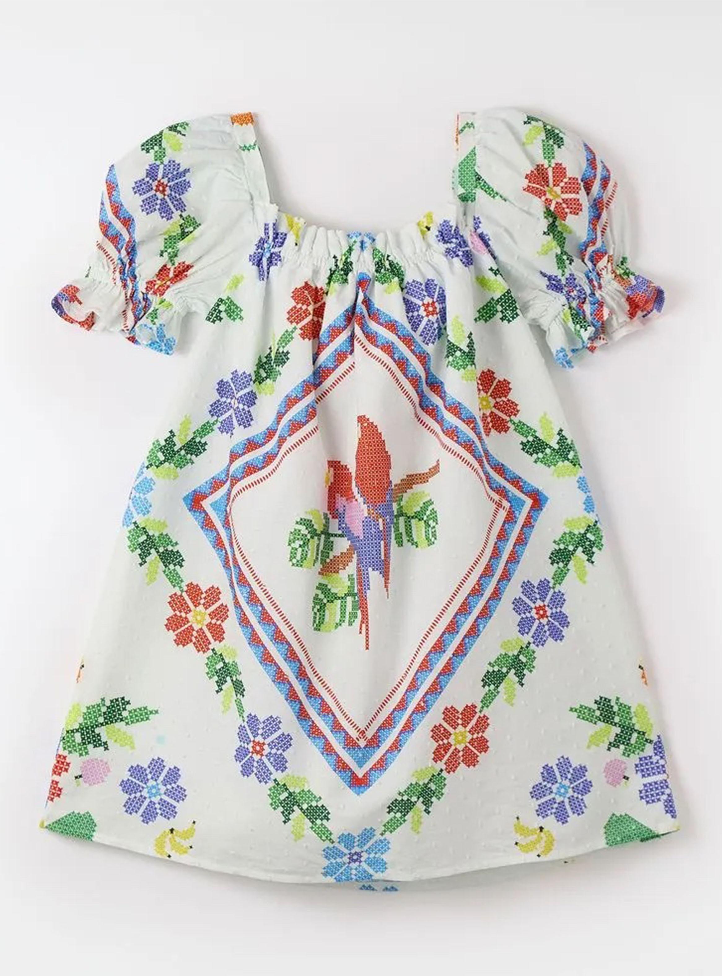 Vestido Diseño Tropical con Mangas Aglobadas-0