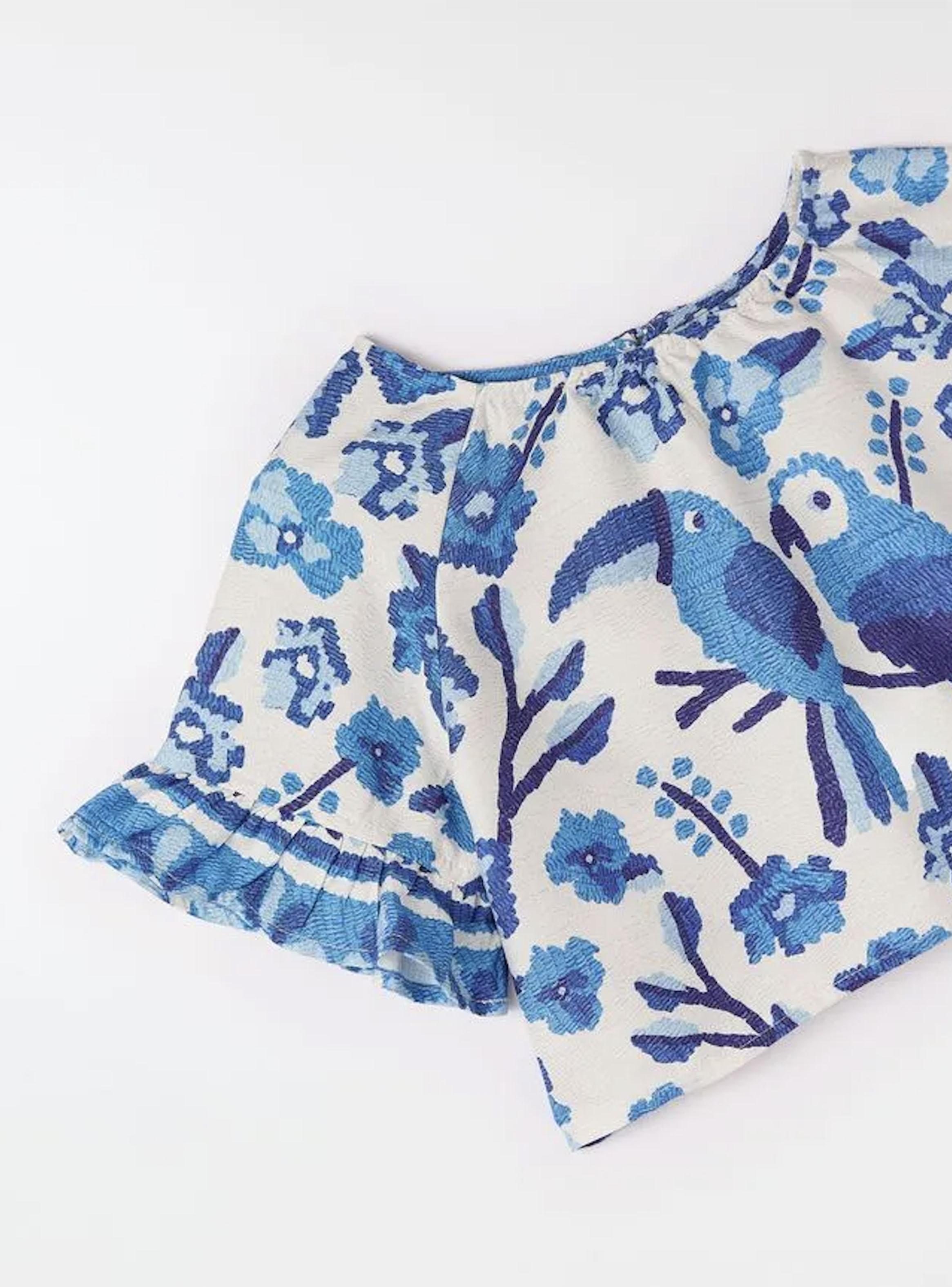 Blusa Diseño Flores y Pájaros con Detalle Mangas-2