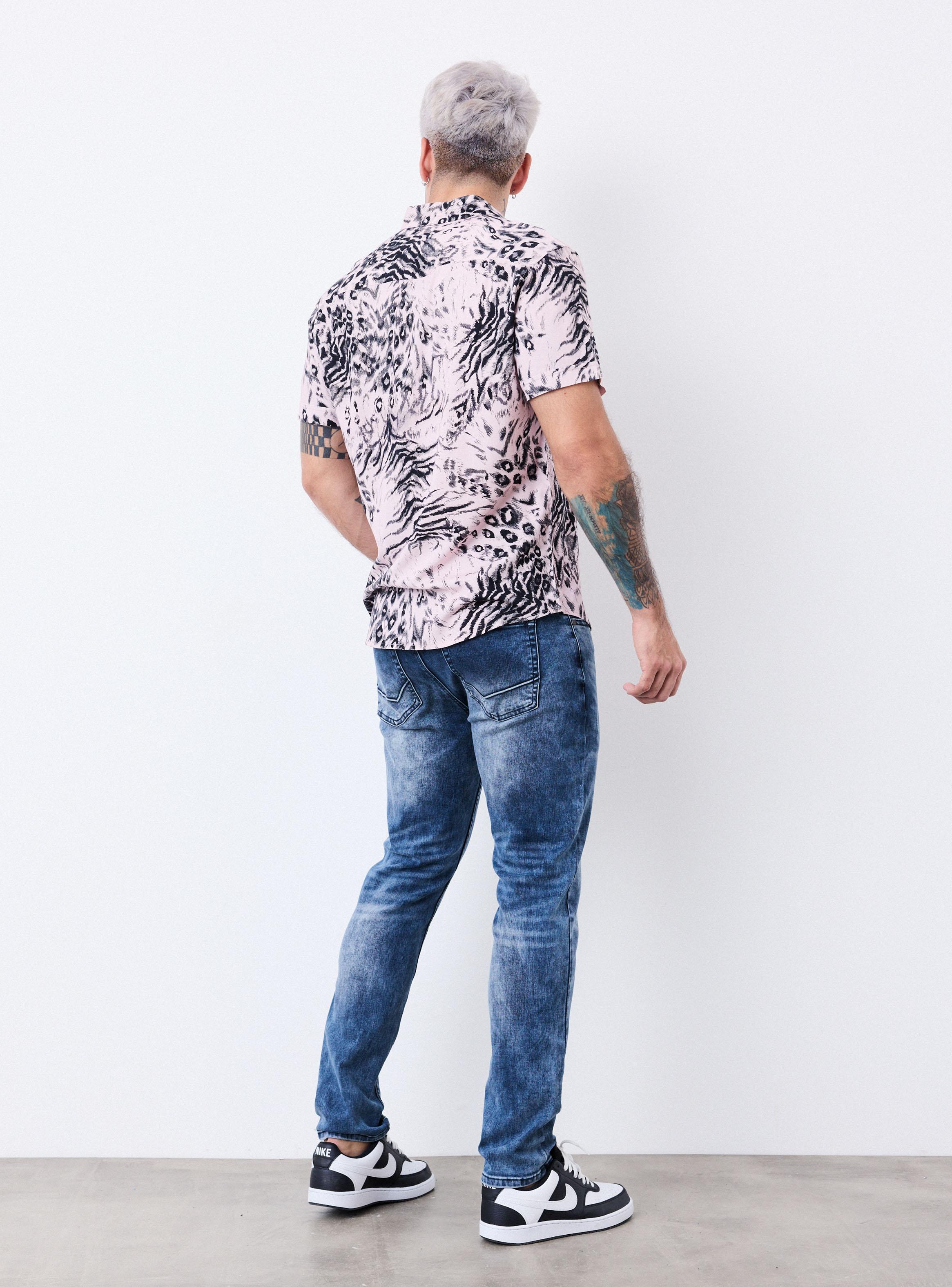 Jeans Skinny Oscuro Lavado Contrastado-5