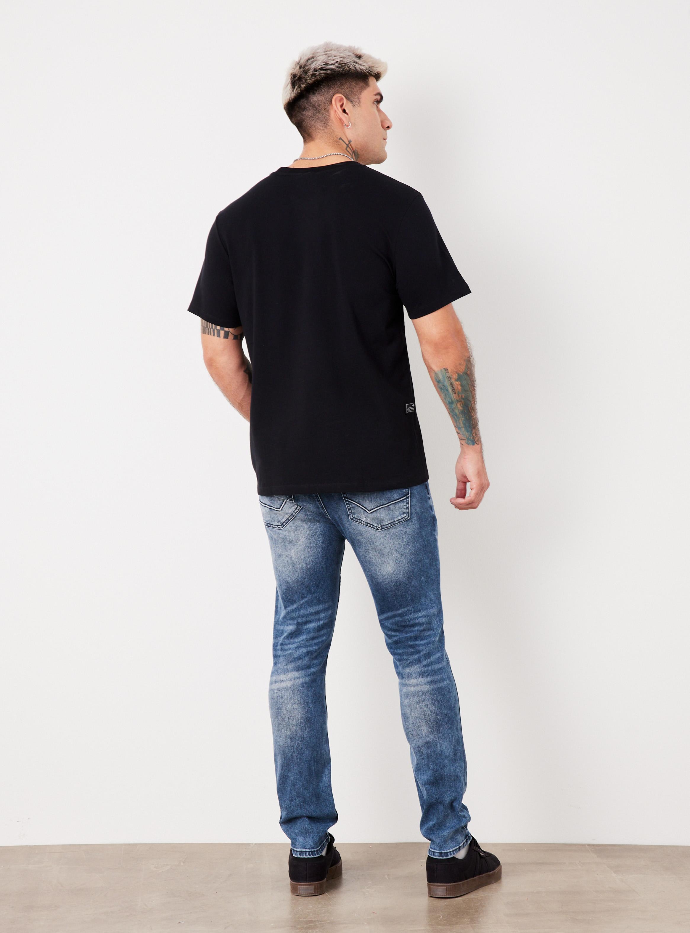Jeans Skinny Oscuro Lavado Contrastado-5