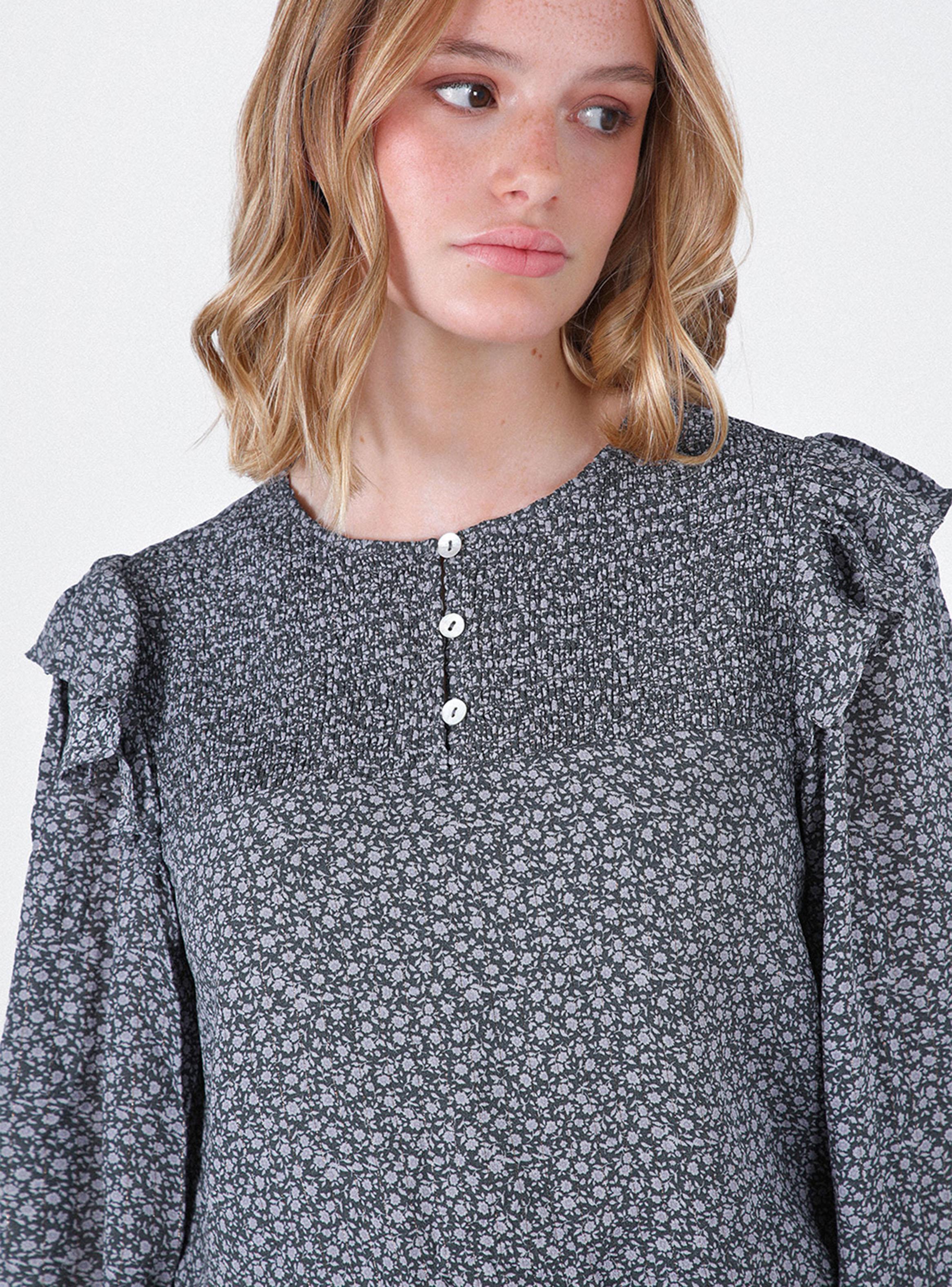 Blusa Estampada Vuelo Lurex Navy Colección Josefa Saez-3