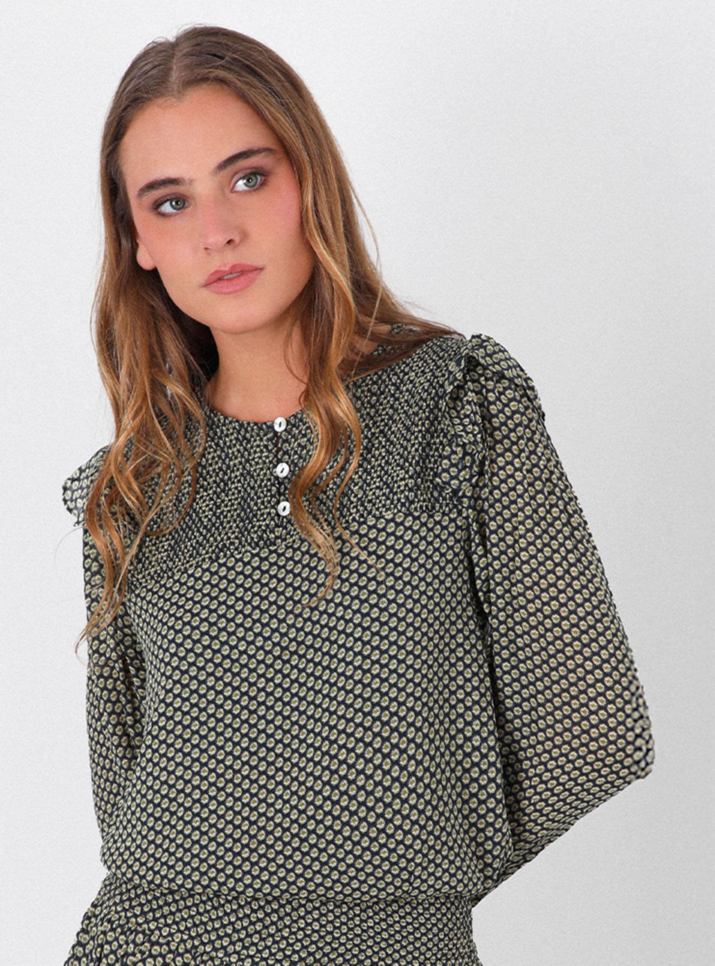 Blusa Estampada Vuelo Lurex Navy Colección Josefa Saez-0