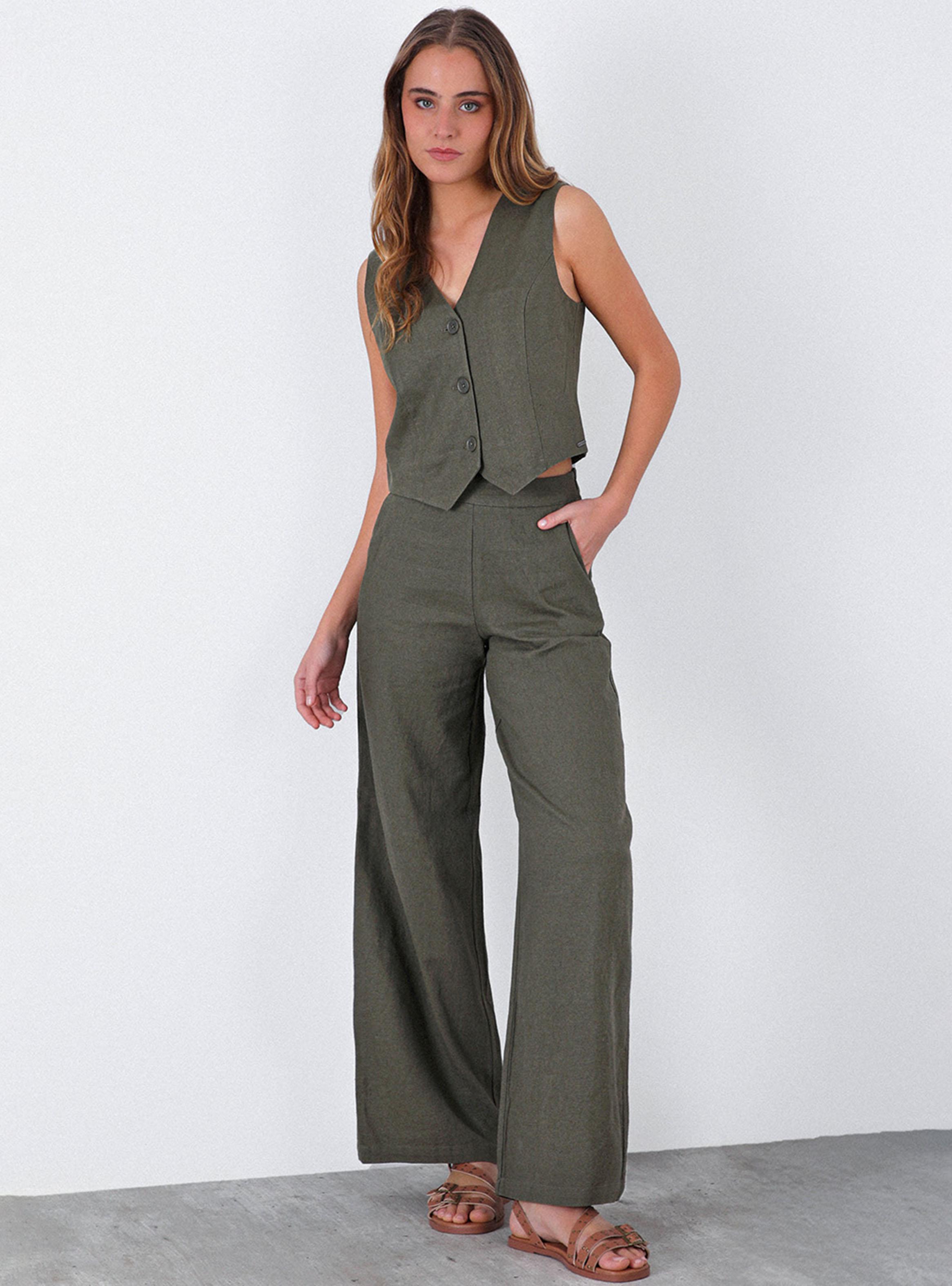 Pantalón Lino Liso Gree-4