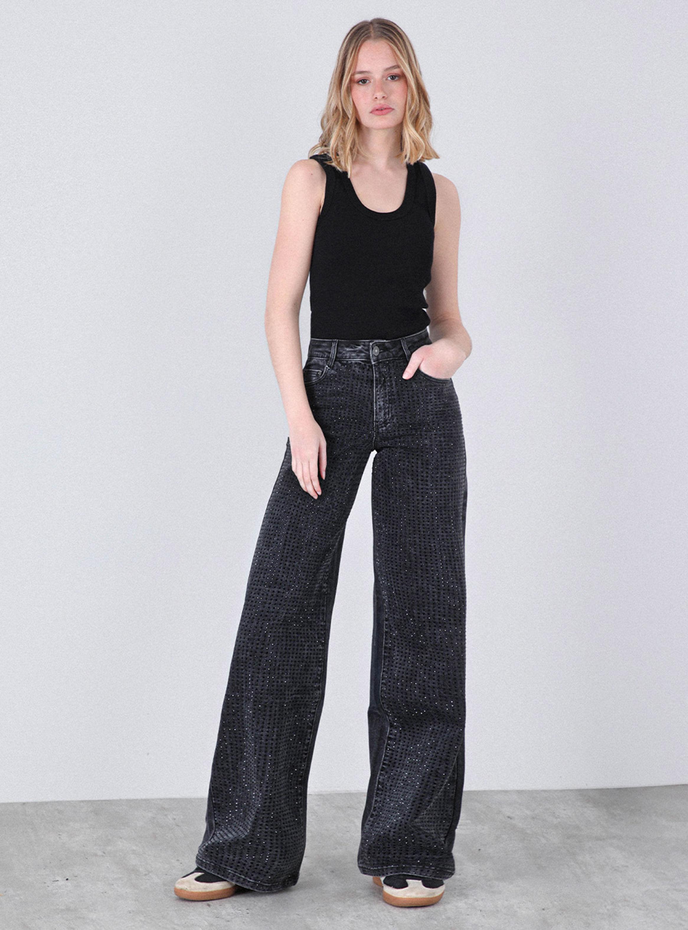 Pantalón Wide Leg Strass-4