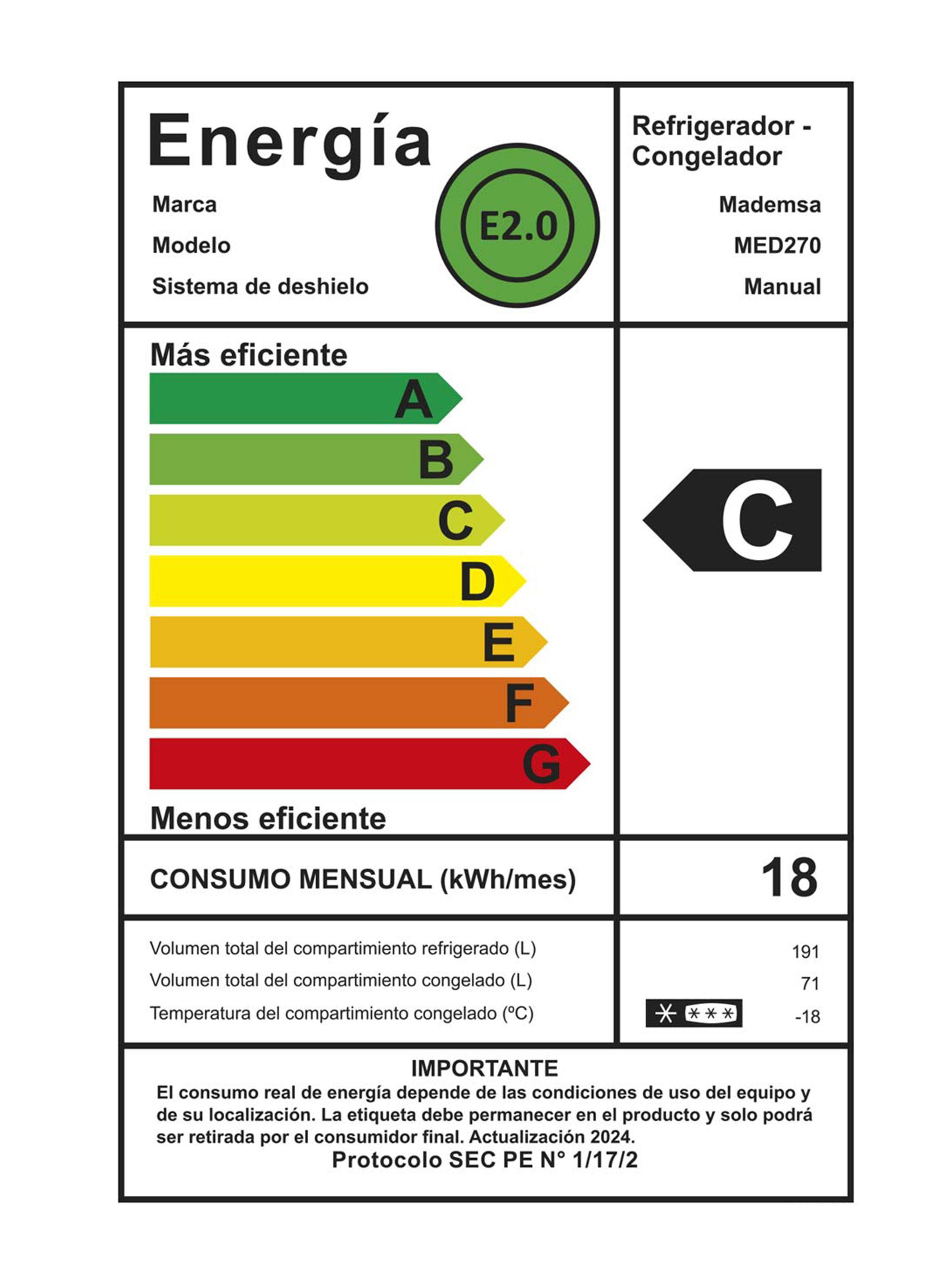 Refrigerador Bottom Freezer Frío Directo 262 Lts MED270-5