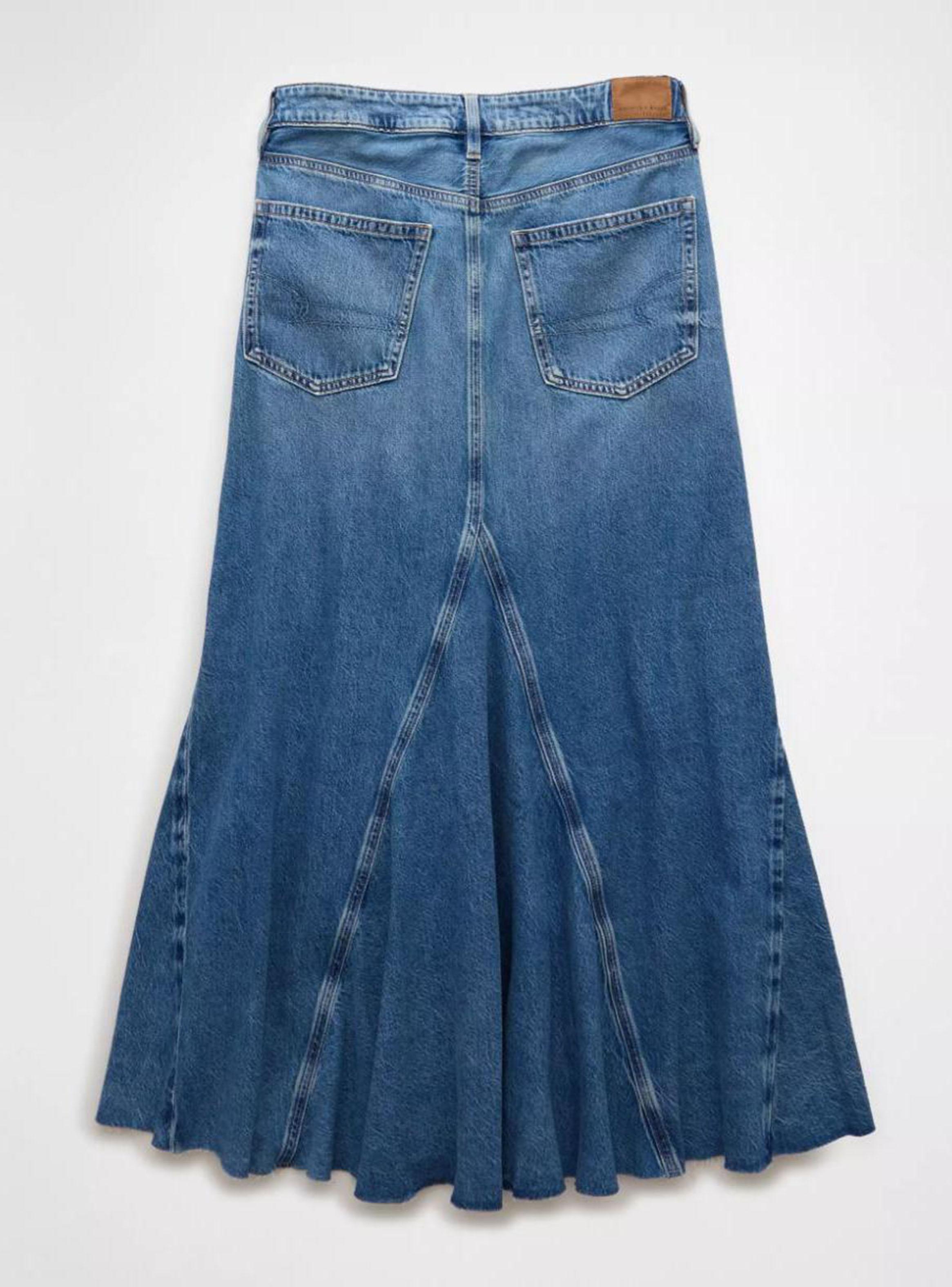 Falda Maxi Ae Low-Rise Denim con Retazos-4