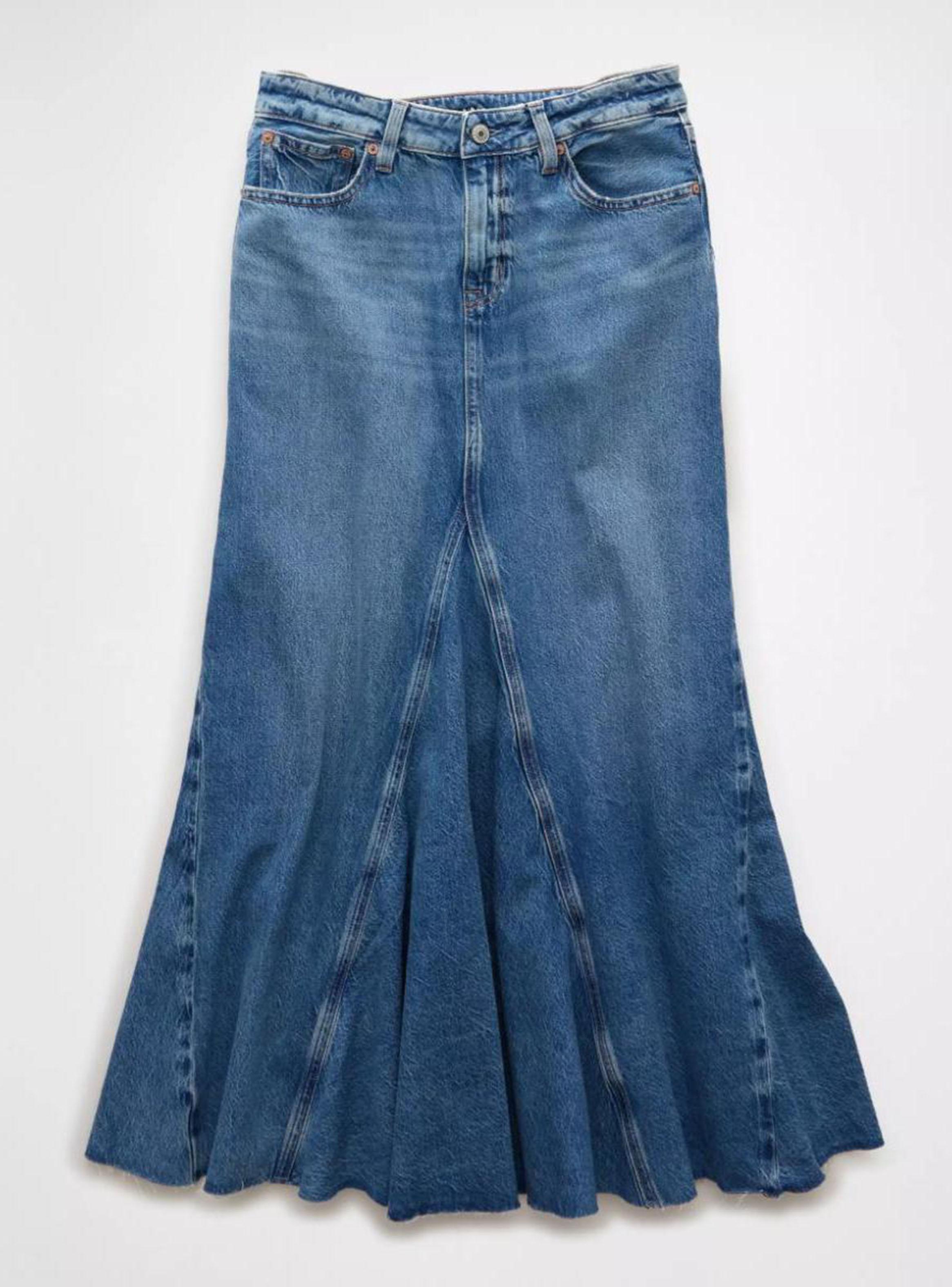 Falda Maxi Ae Low-Rise Denim con Retazos-3