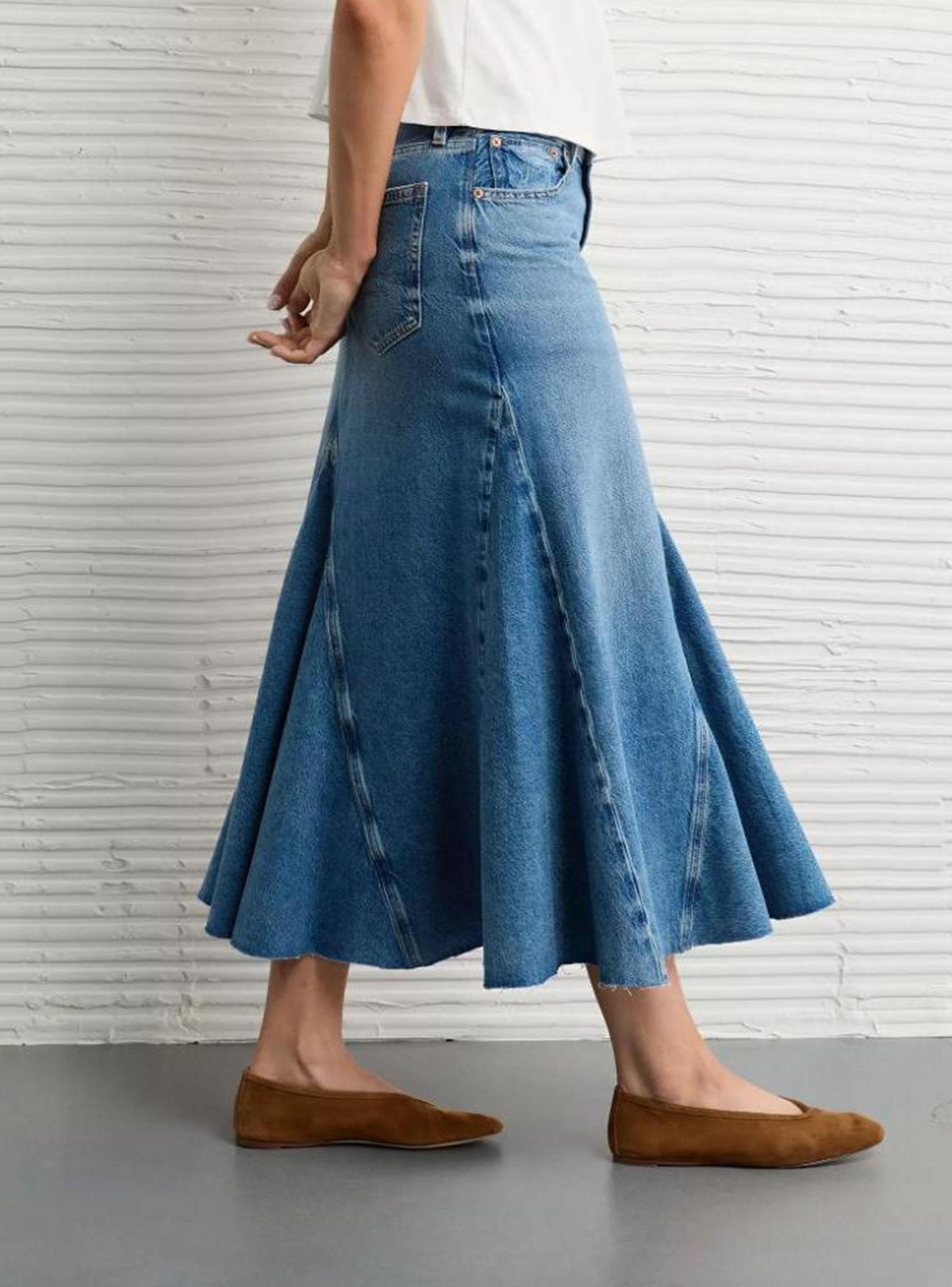 Falda Maxi Ae Low-Rise Denim con Retazos-2