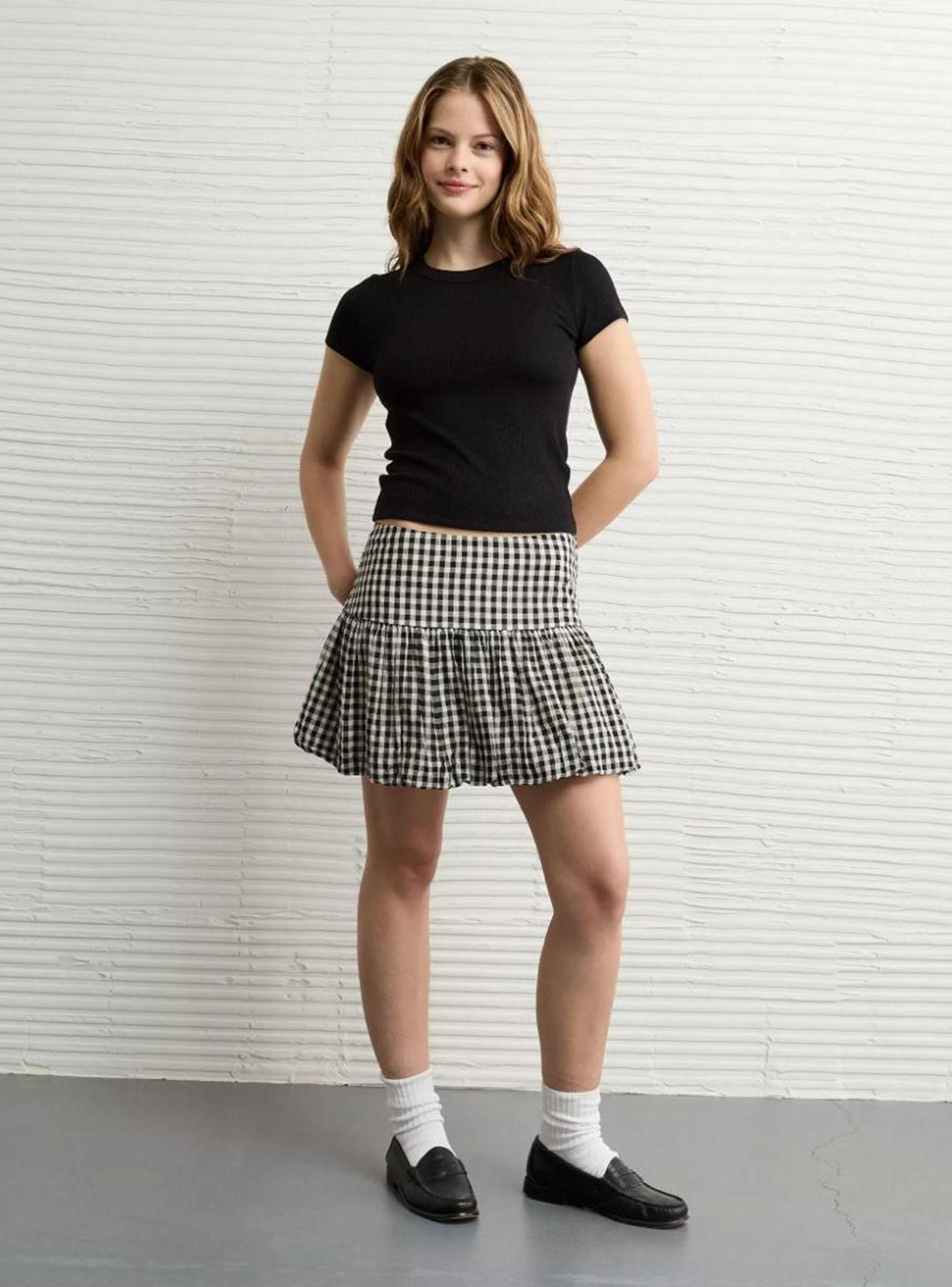 Falda Abombada Bordada Ae High Waisted con Nido de Abeja-2