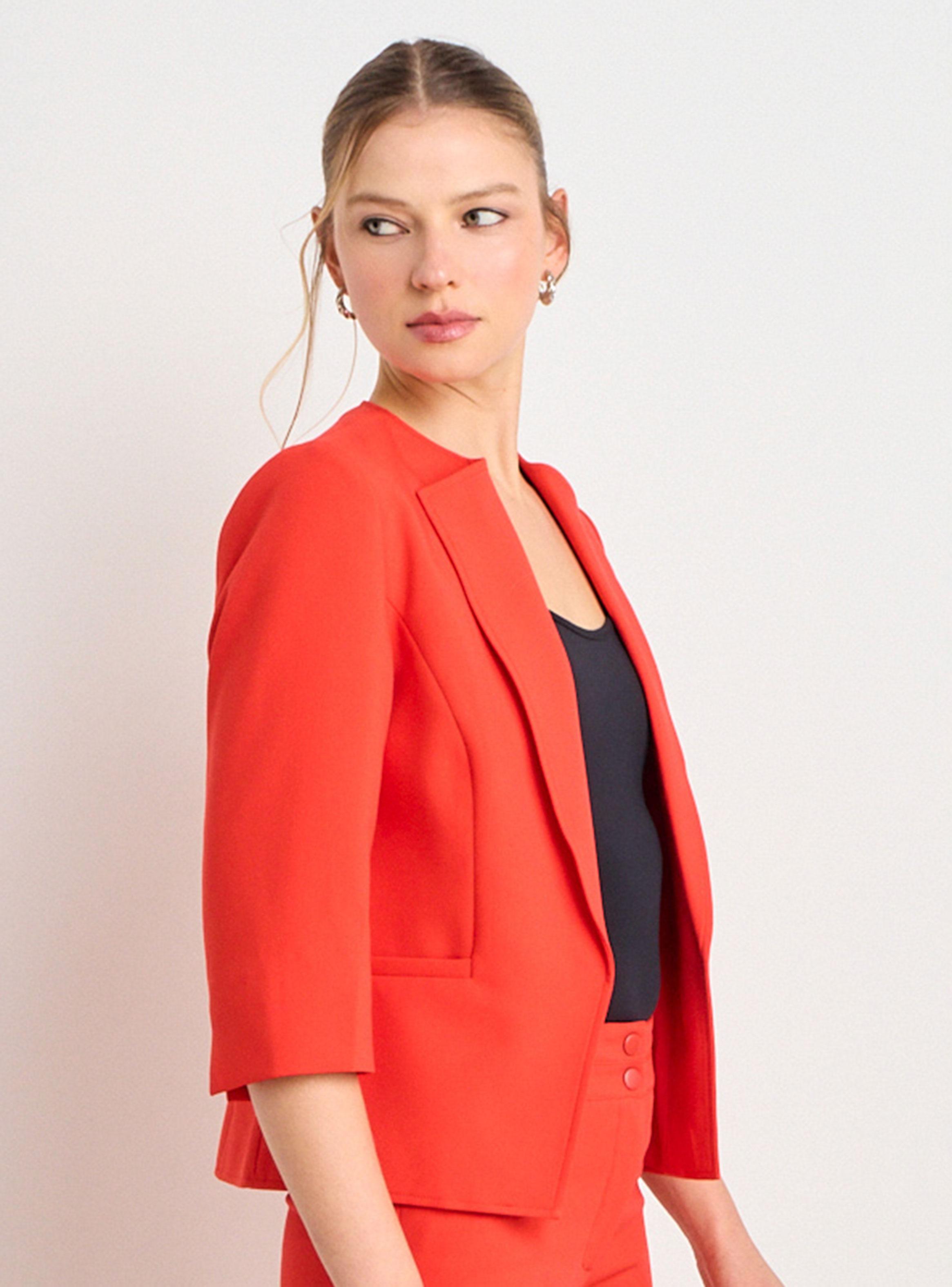 Blazer Liso con Solapa y sin Cuello Manga Regular-2