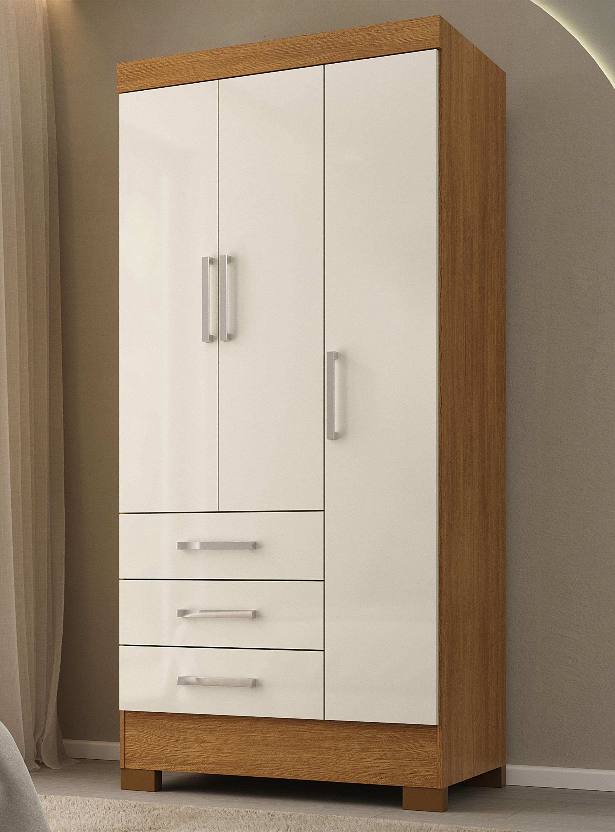 Clóset 3 Puertas 3 cajones Canela y Blanco Off White-3