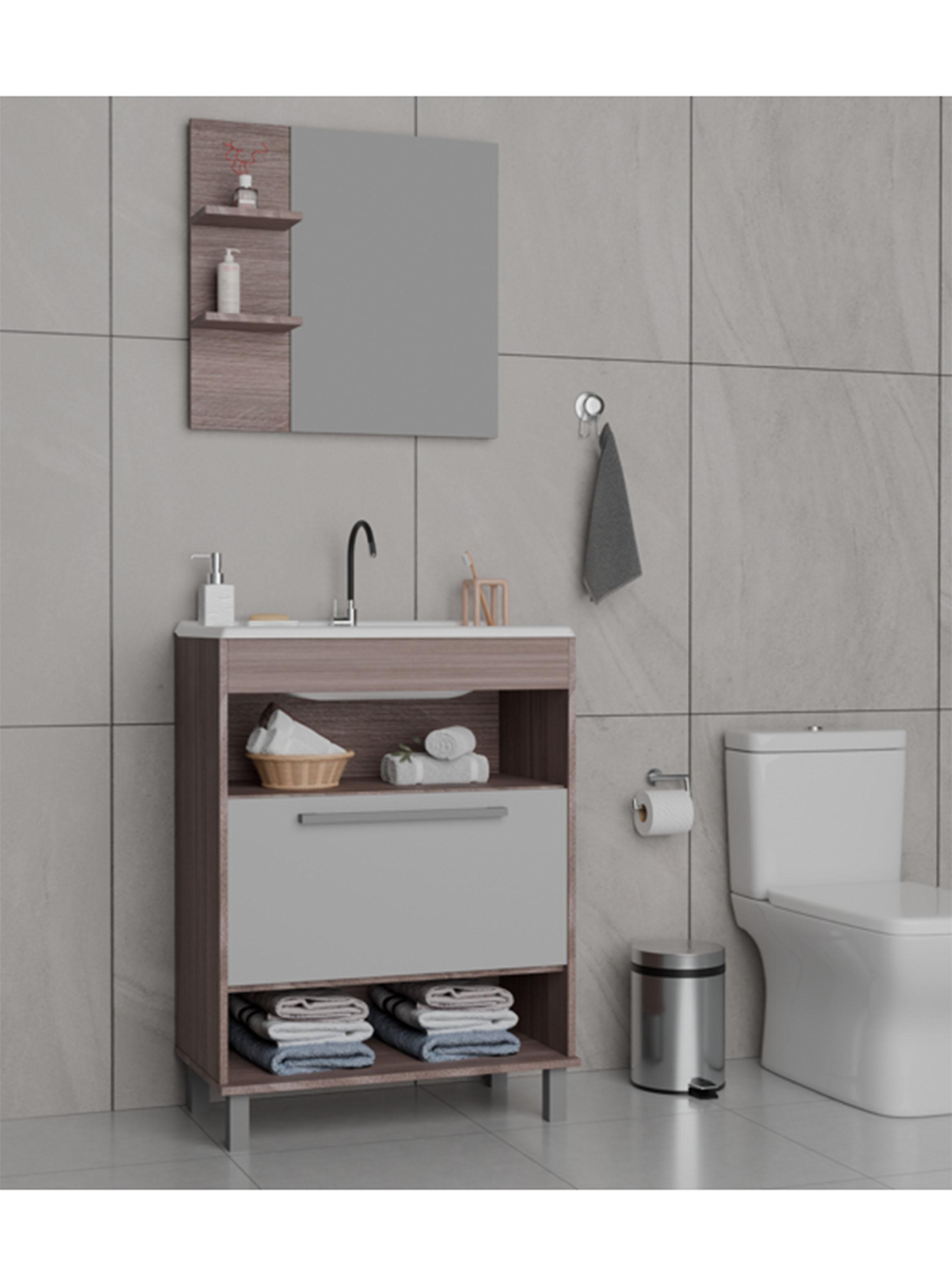 Mueble Lavamanos 1 Puerta 2 Nichos Café Smoke Blanco-3
