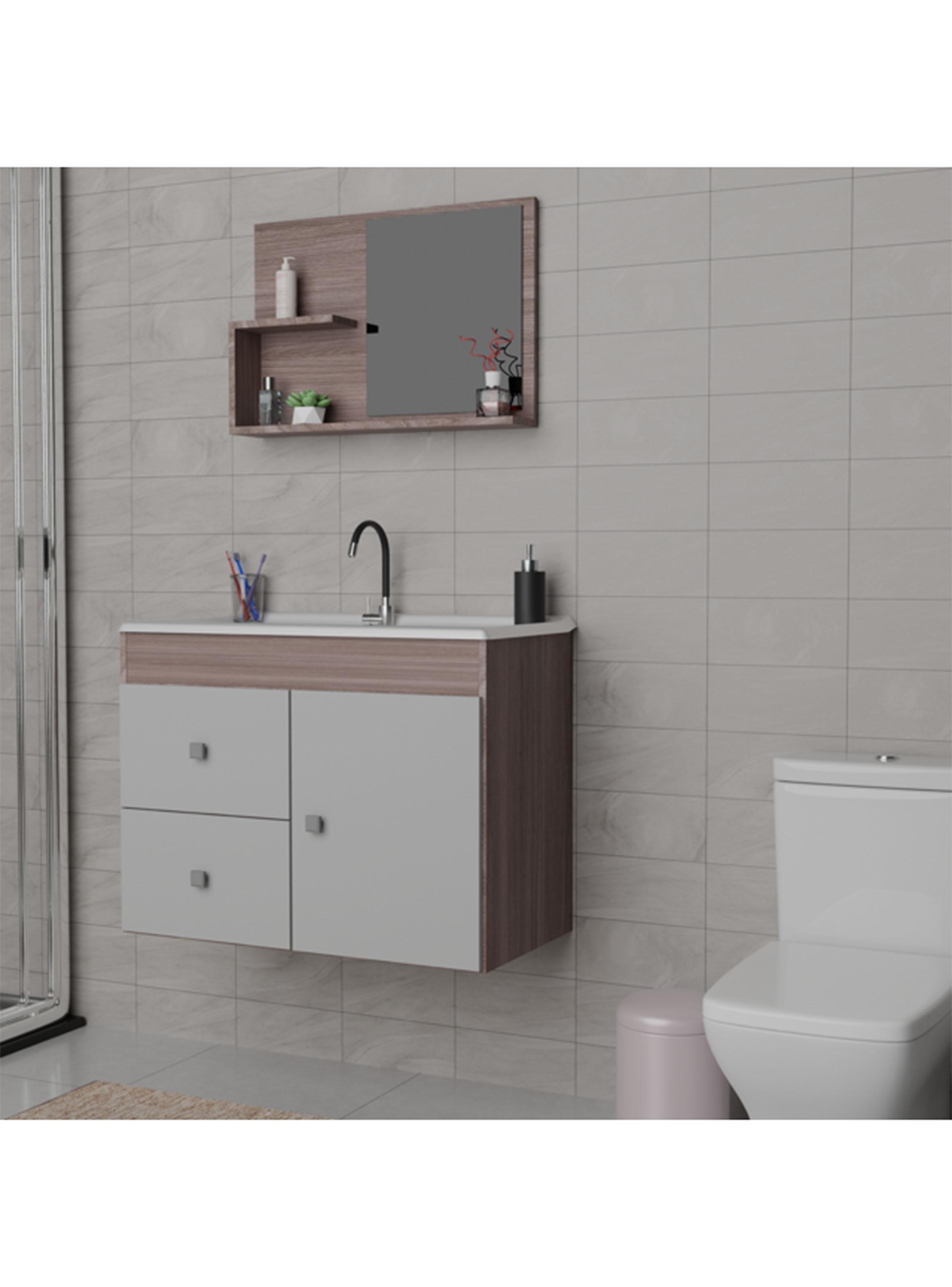 Mueble Lavamanos 1 Puerta 2 Cajones Aéreo Café Smoke-3