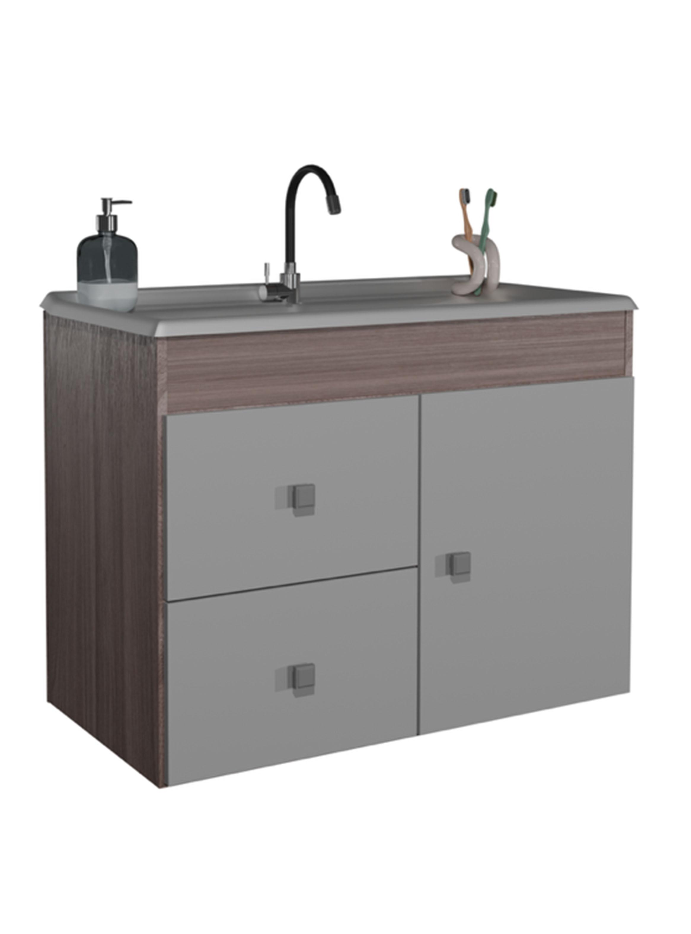 Mueble Lavamanos 1 Puerta 2 Cajones Aéreo Café Smoke-2