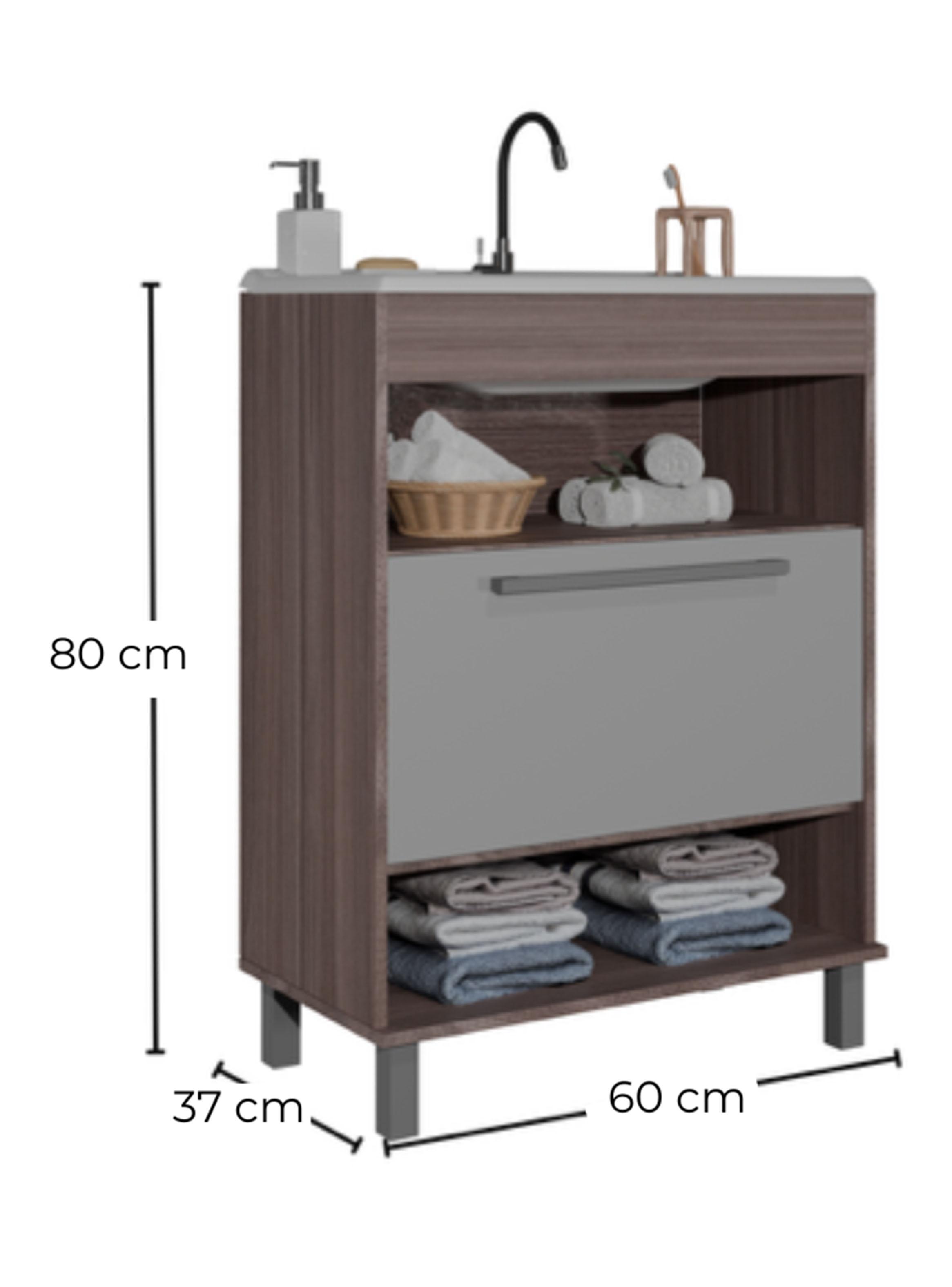 Combo Mueble Lavamanos 1 Puerta 2 Nichos + Organizador Baño WC Café Blanco-3