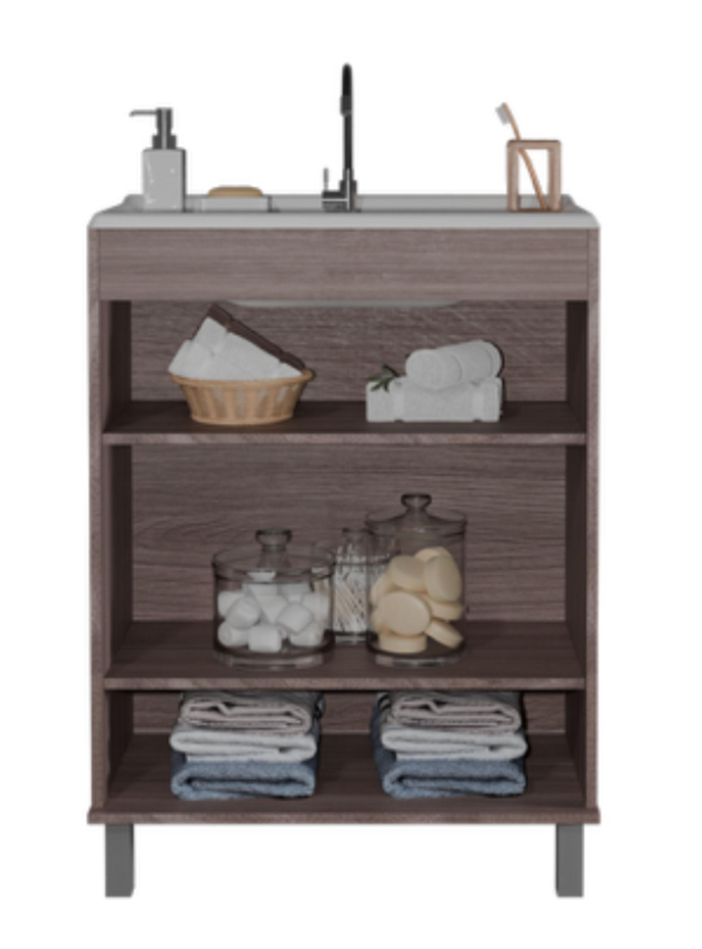 Combo Mueble Lavamanos 1 Puerta 2 Nichos + Organizador Baño WC Café-4
