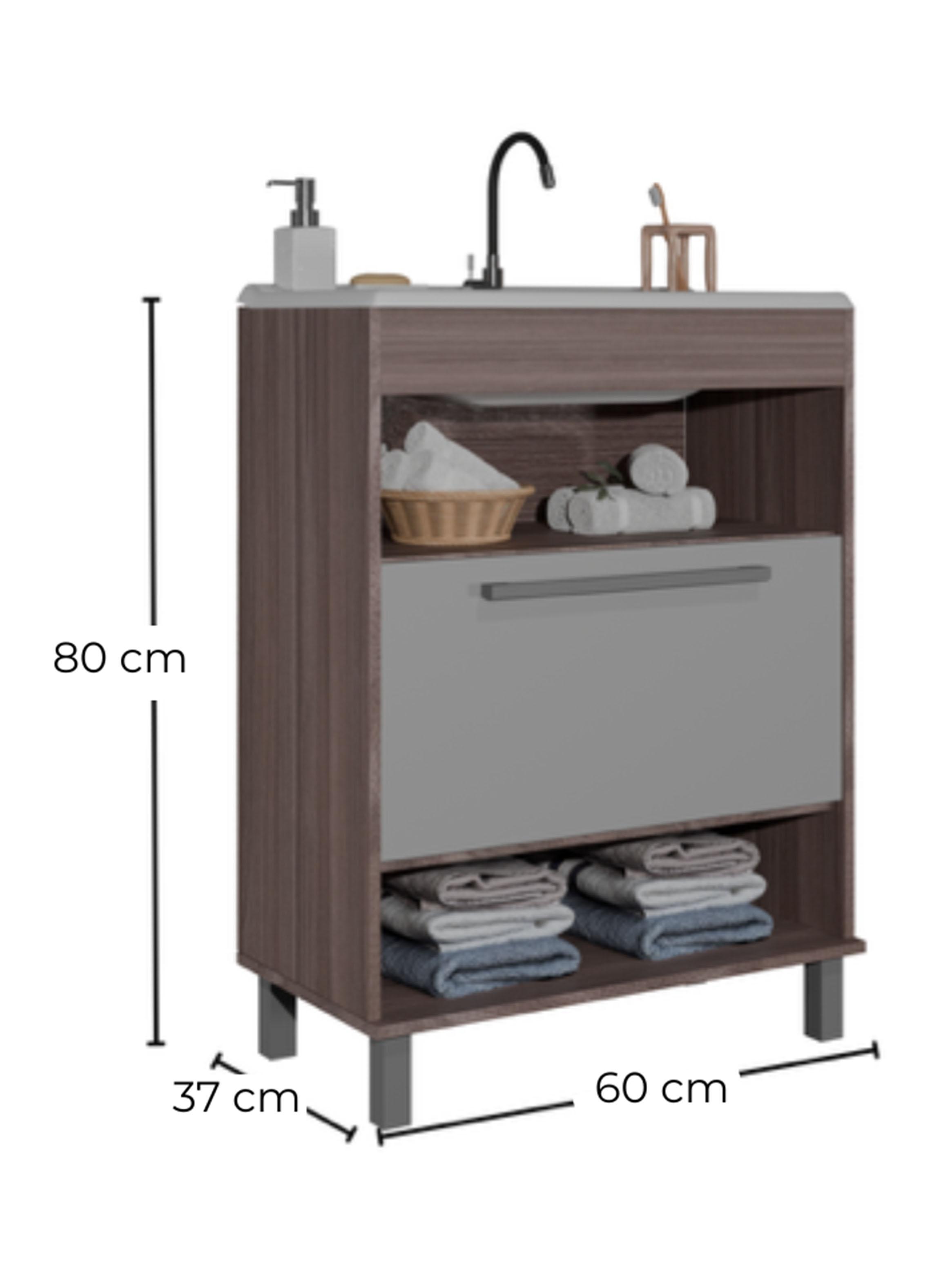 Combo Mueble Lavamanos 1 Puerta 2 Nichos + Organizador Baño WC Café-3