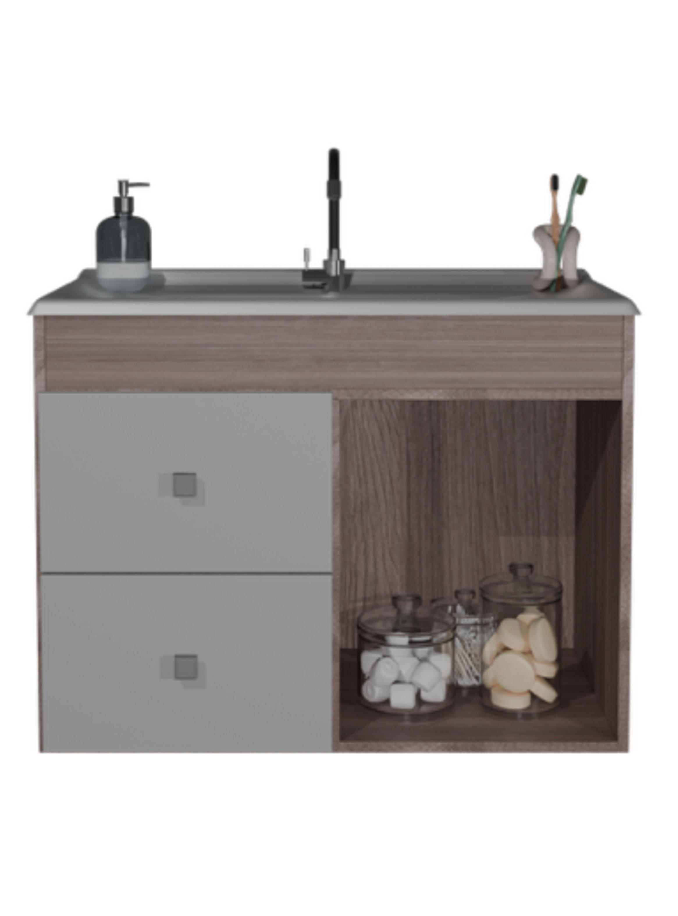 Combo Mueble Lavamanos 1 Puerta 2 Cajones + Organizador Baño WC Café-4