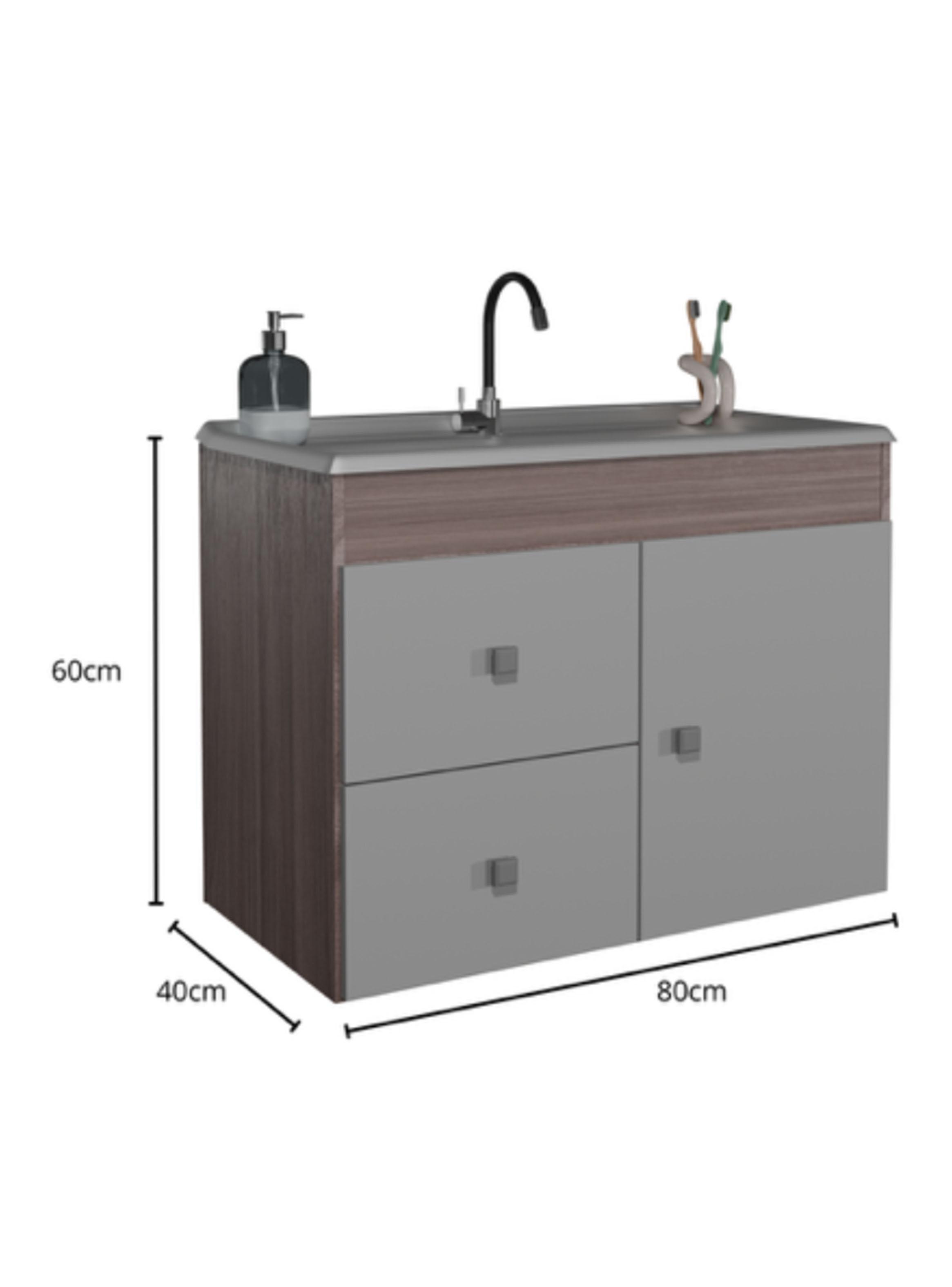 Combo Mueble Lavamanos 1 Puerta 2 Cajones + Organizador Baño WC Café-3