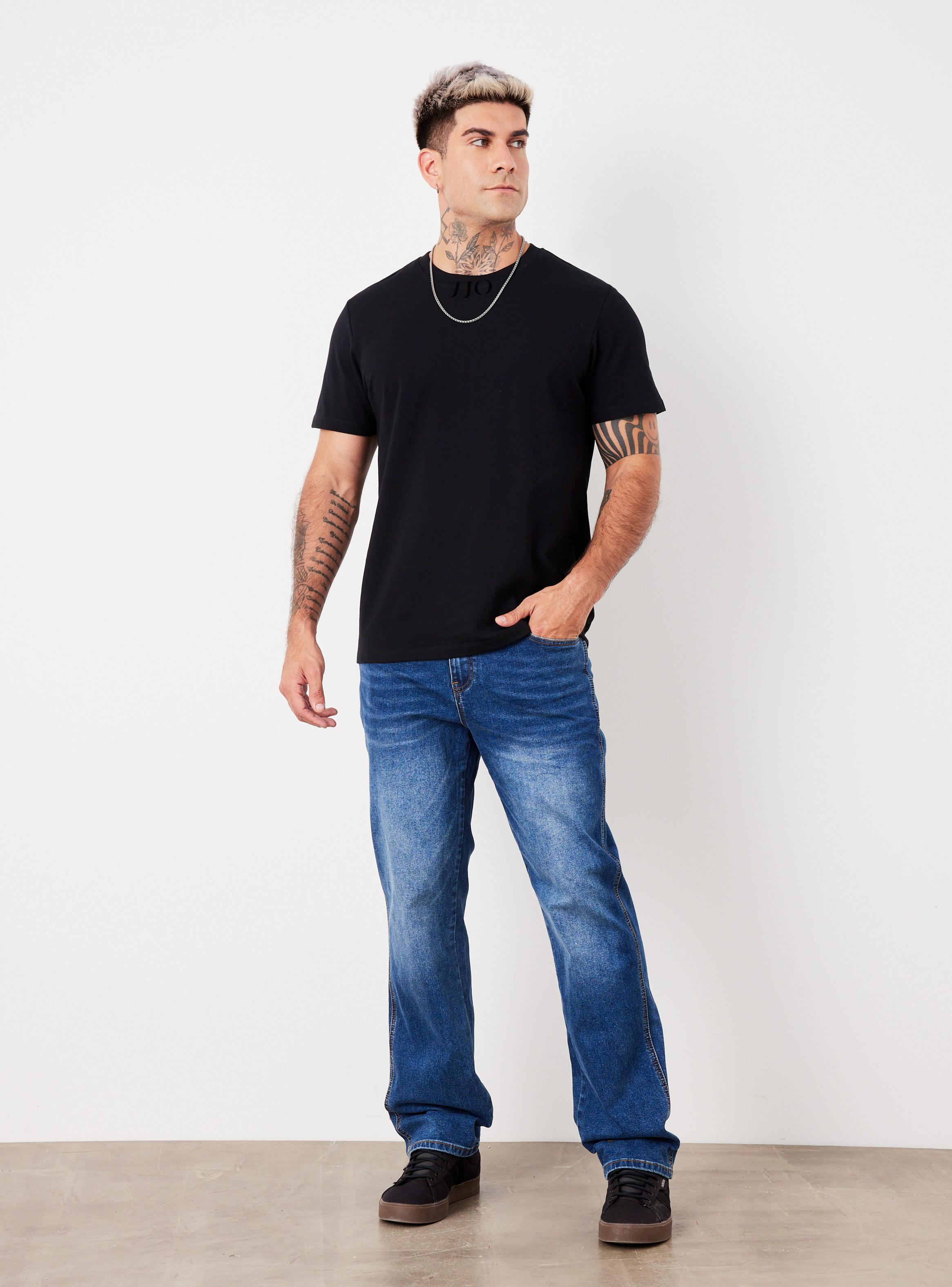 Jeans Straight Color Medio-4