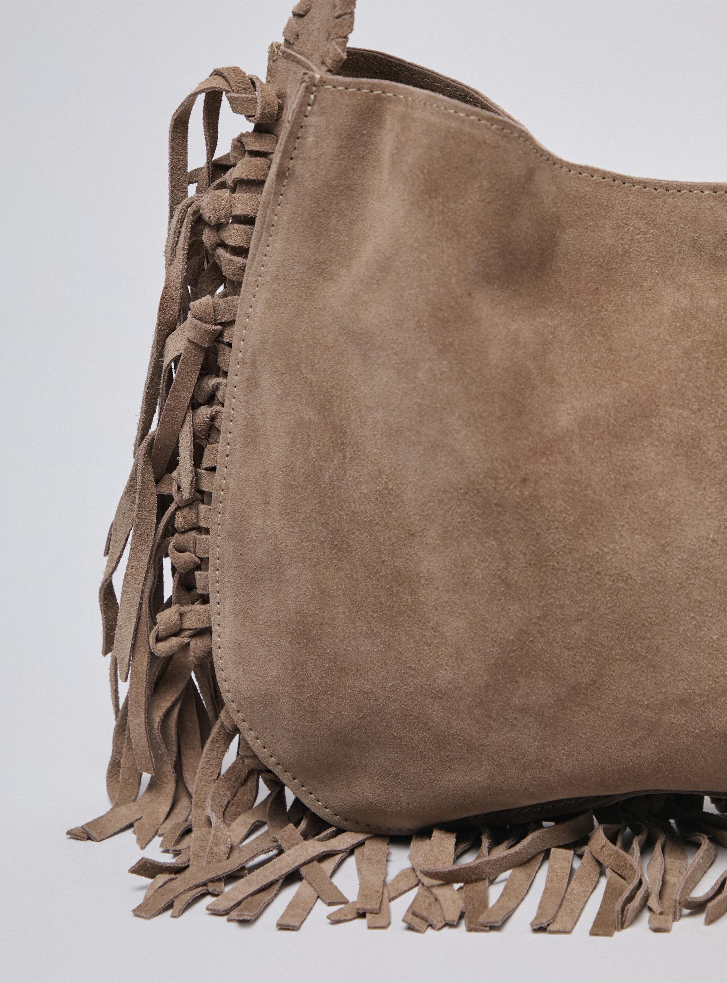Cartera de Hombro Crosbody de Gamuza con Flecos-4