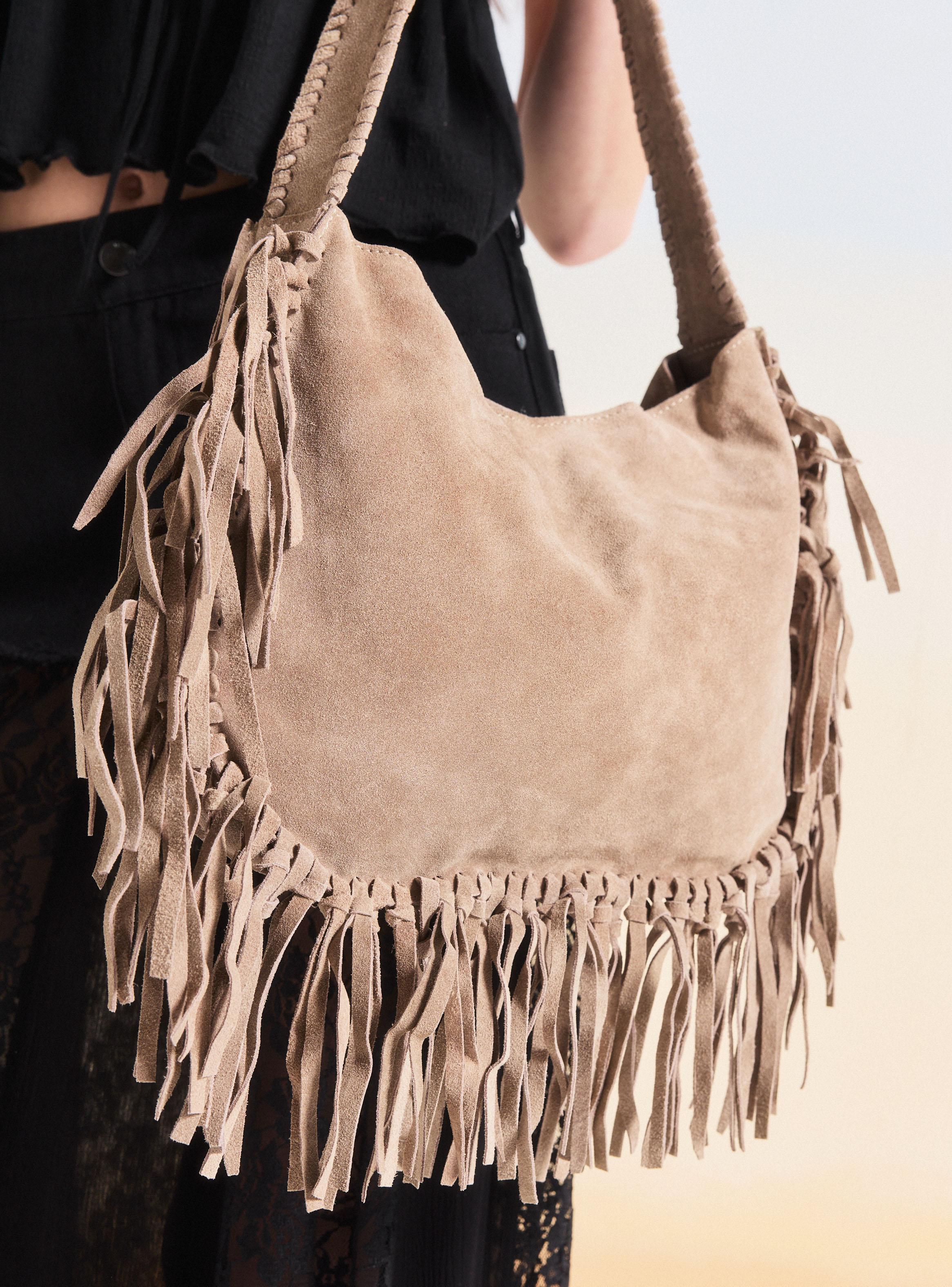 Cartera de Hombro Crosbody de Gamuza con Flecos-6