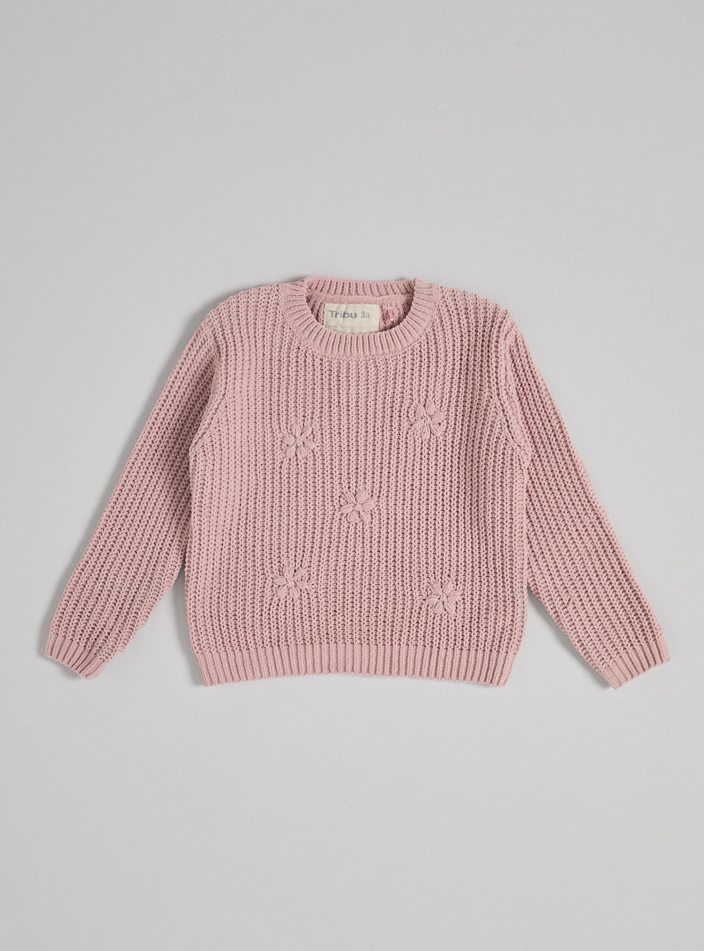 Sweater Cuello Redondo con Flores a Tono-1