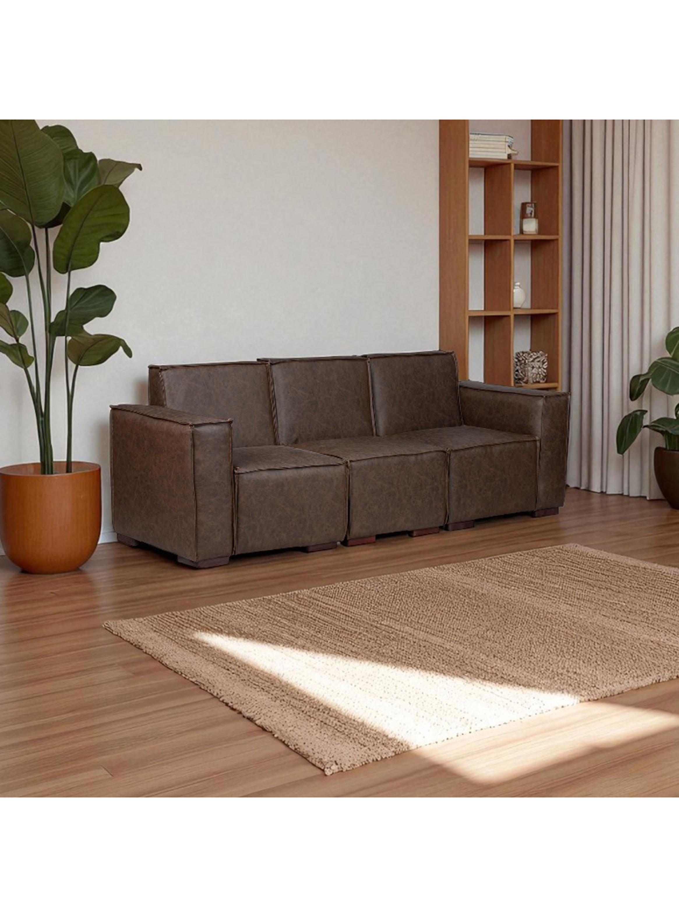 Sofá Modular 3 Cuerpos y 2 Poufs - Cuero Reconstituido-4