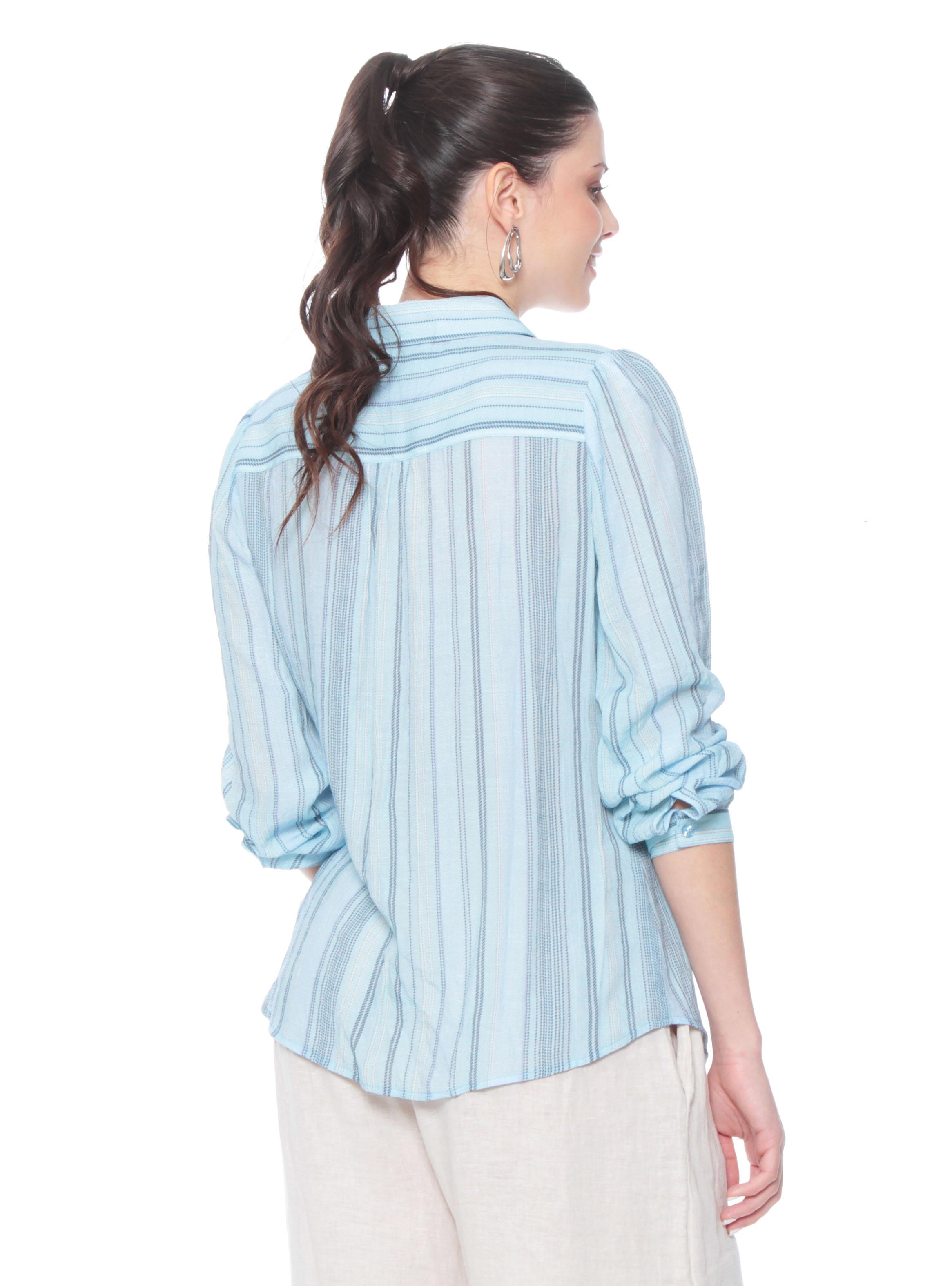 Blusa Manga Larga Listada Nudo en Ruedo y Bolsillo-1