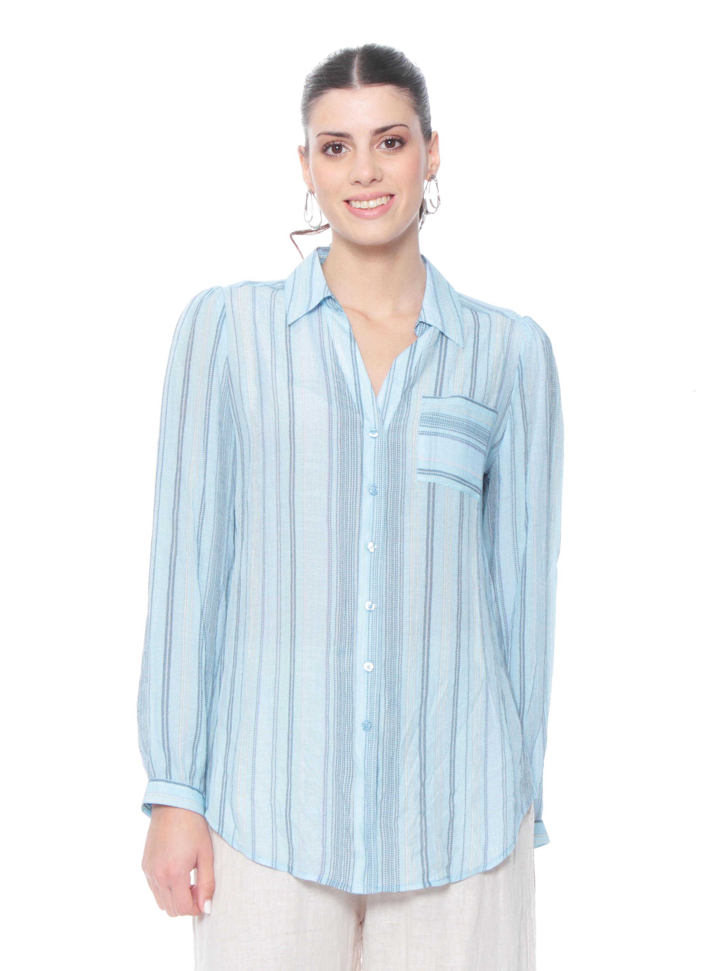 Blusa Manga Larga Listada Nudo en Ruedo y Bolsillo-0
