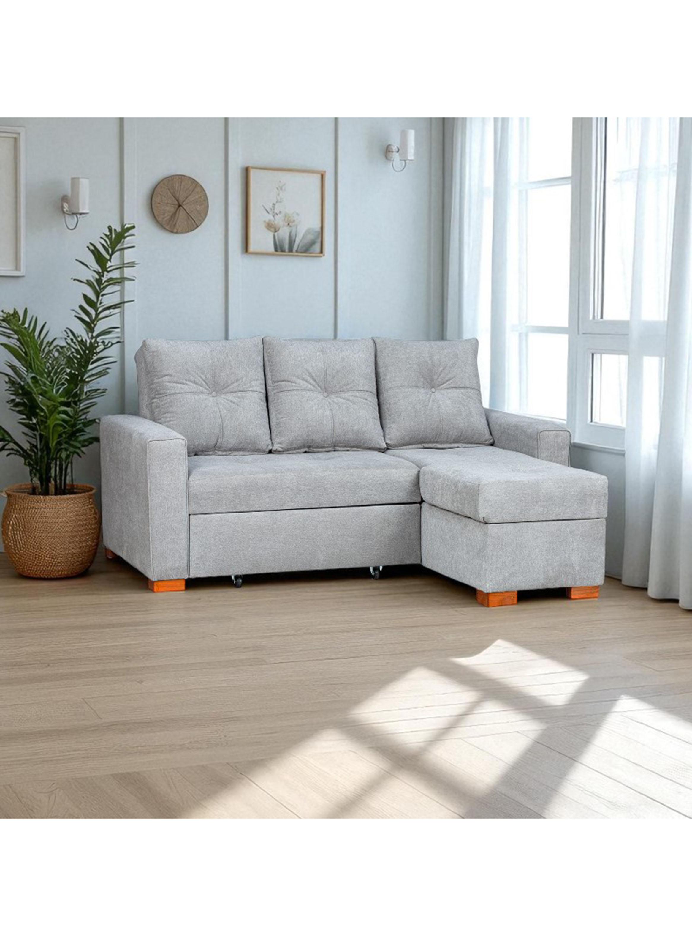 Sofá Cama Amelia Baúl Derecho - Tela Lino Finesse Gris Piedra-4