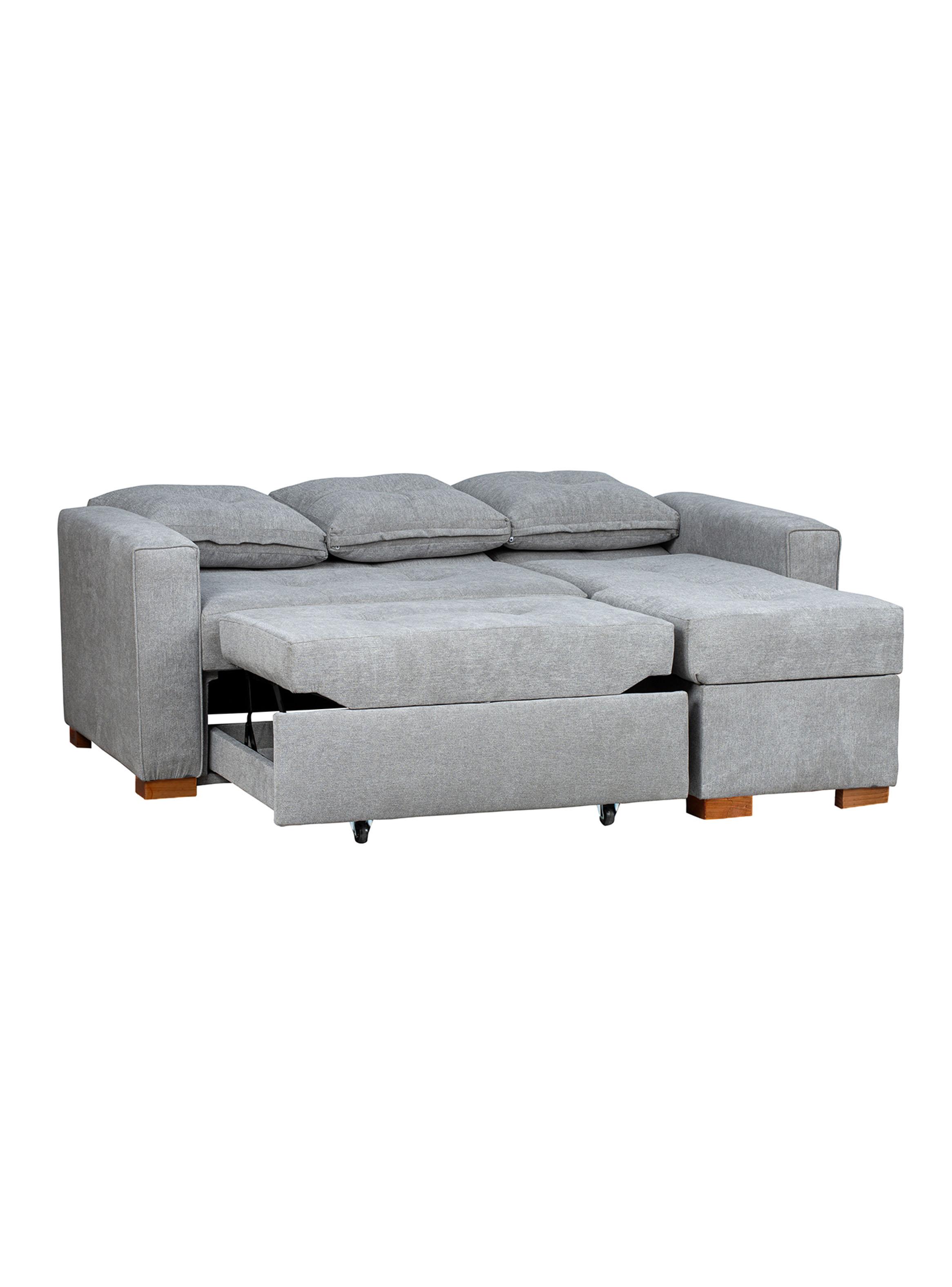 Sofá Cama Amelia Baúl Derecho - Tela Lino Finesse Gris Piedra-3