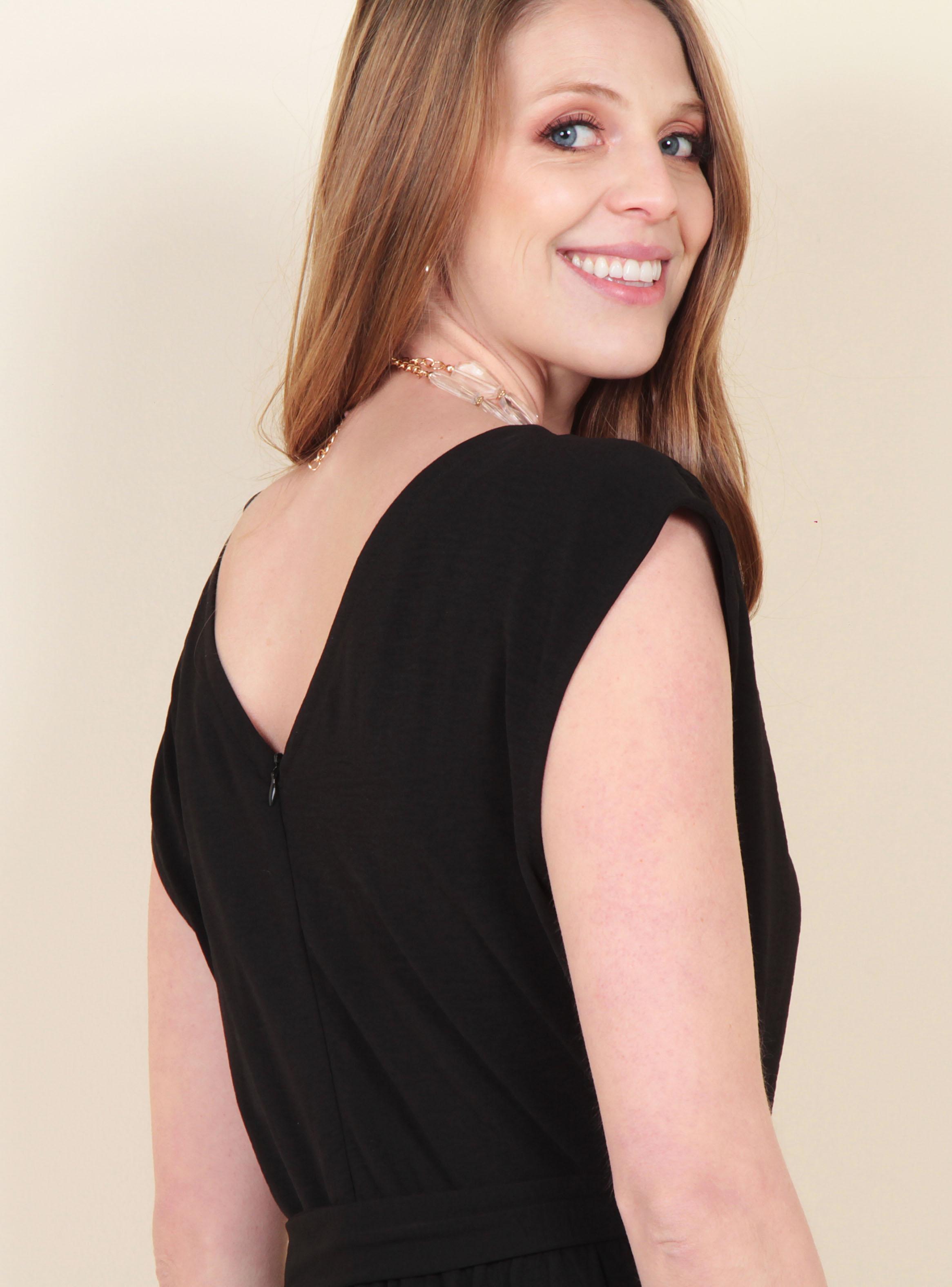 Enterito Manga Corta Escote V con Lazo en Cintura-3