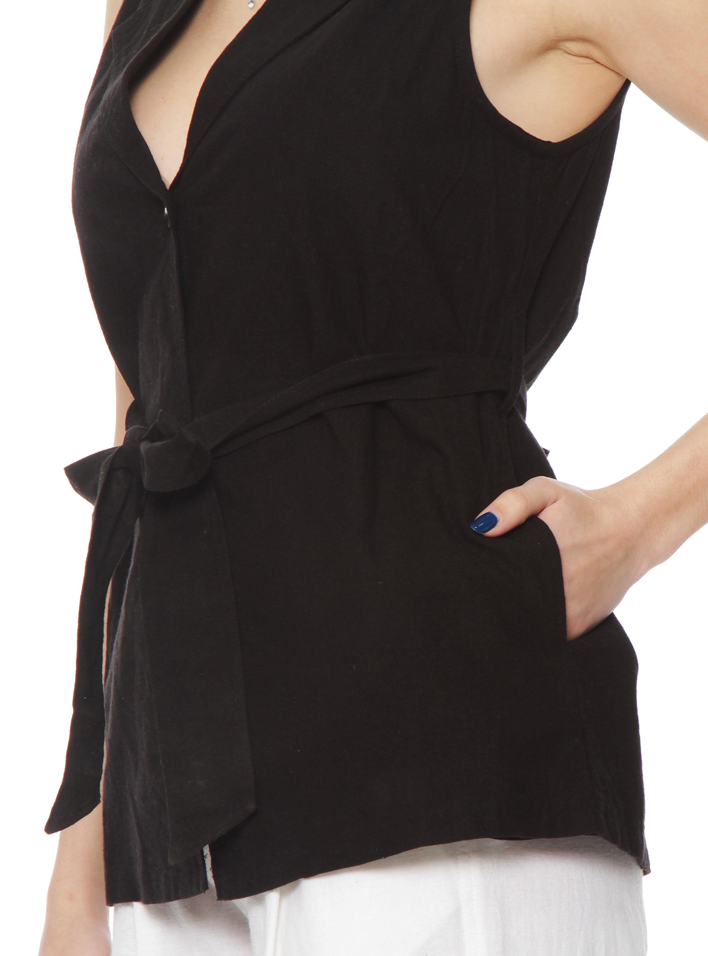 Blazer sin Manga Lino con Lazo en la Cintura-2