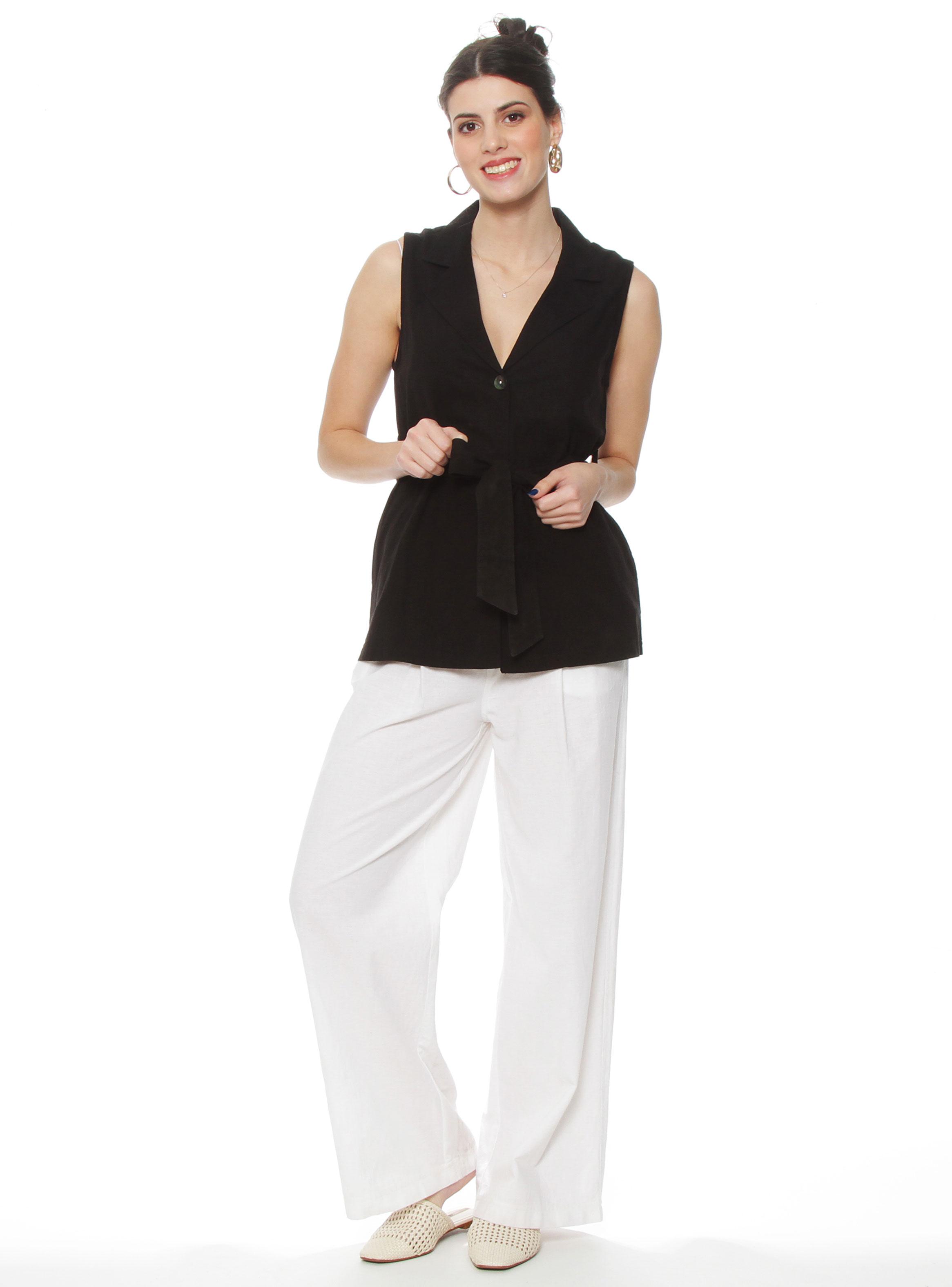 Blazer sin Manga Lino con Lazo en la Cintura-3