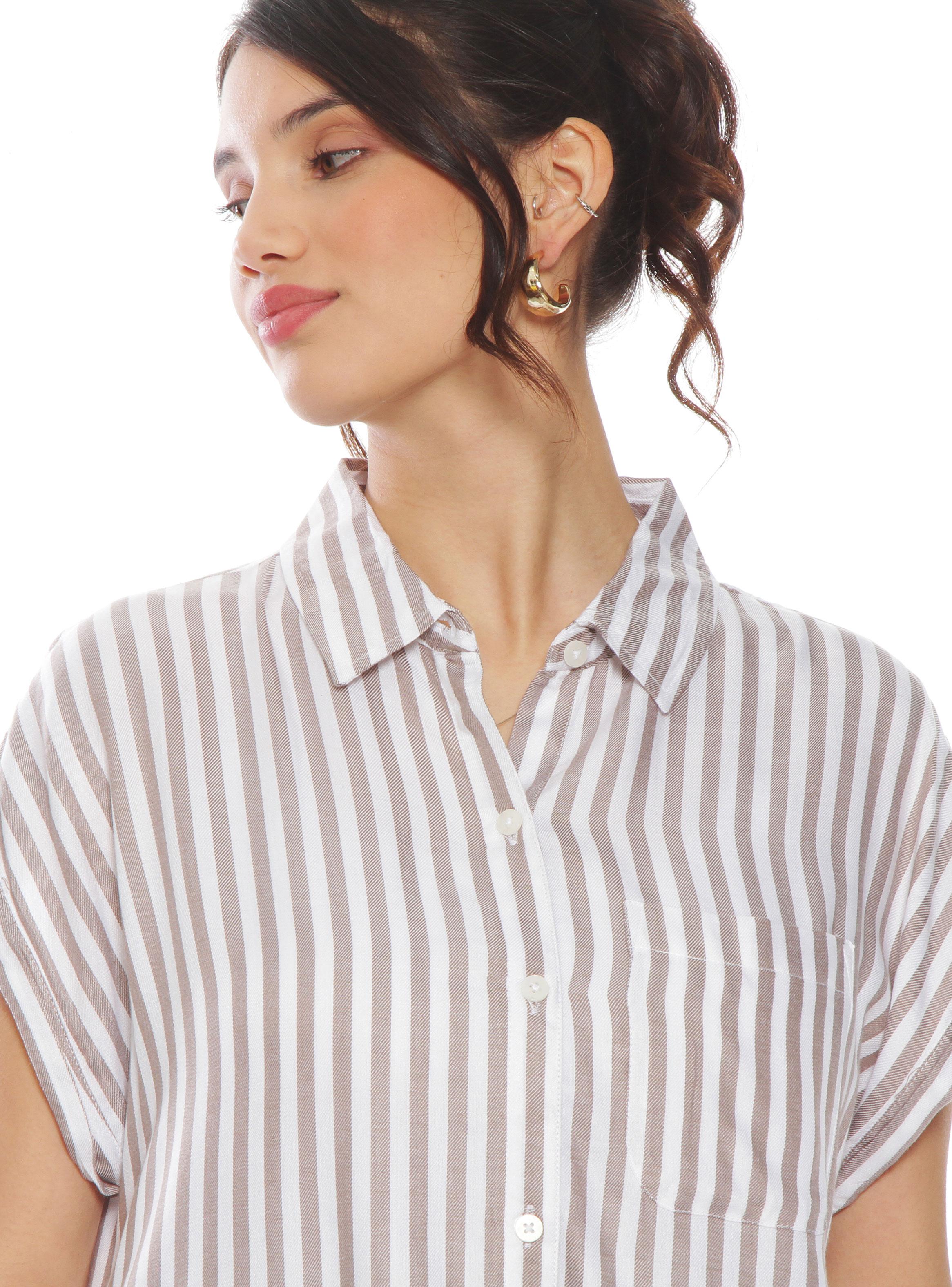 Blusa sin Manga Listada Abotonada en Delantero-2