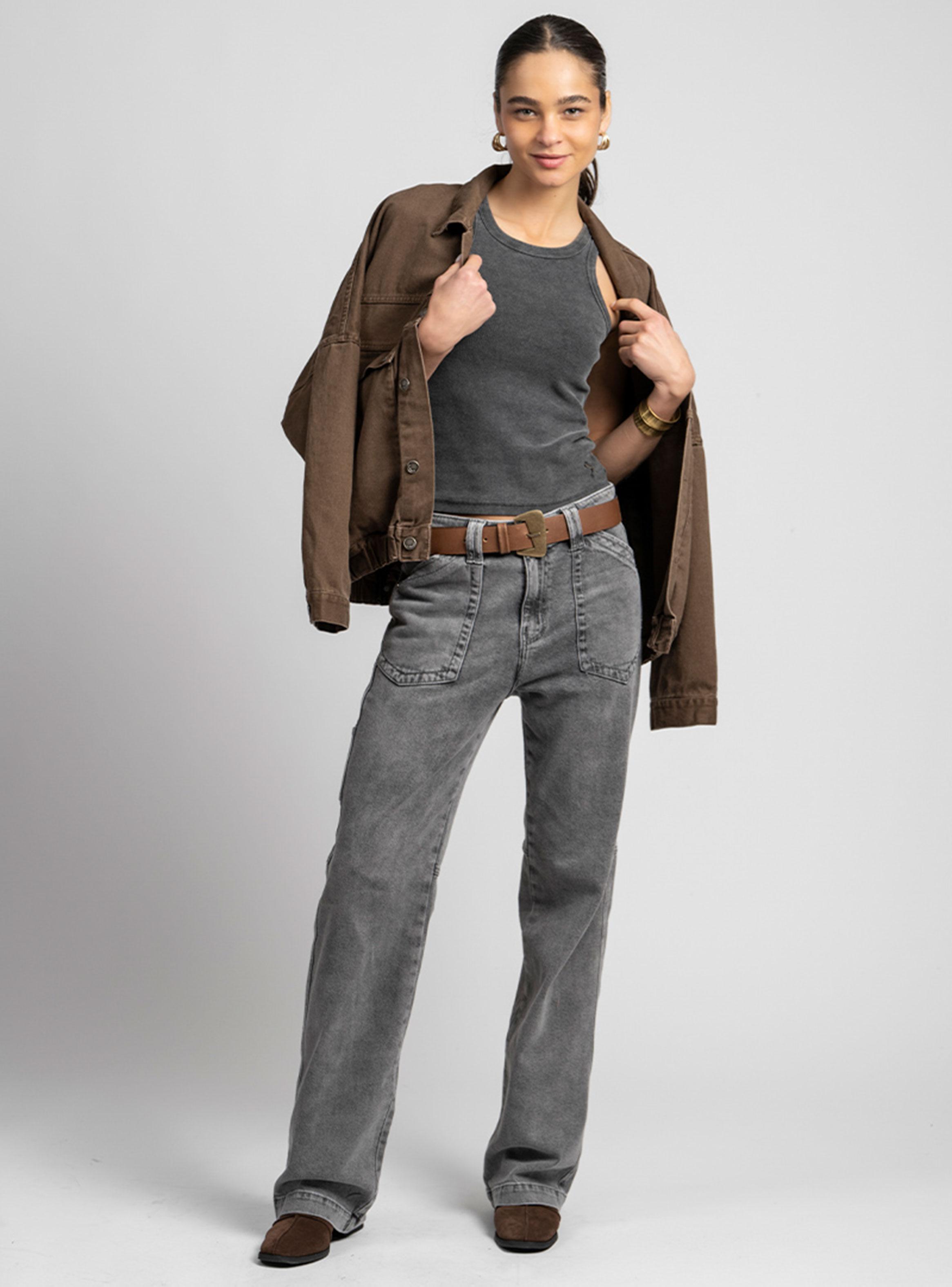 Jeans Recto Tiro Alto Ame Gris-3