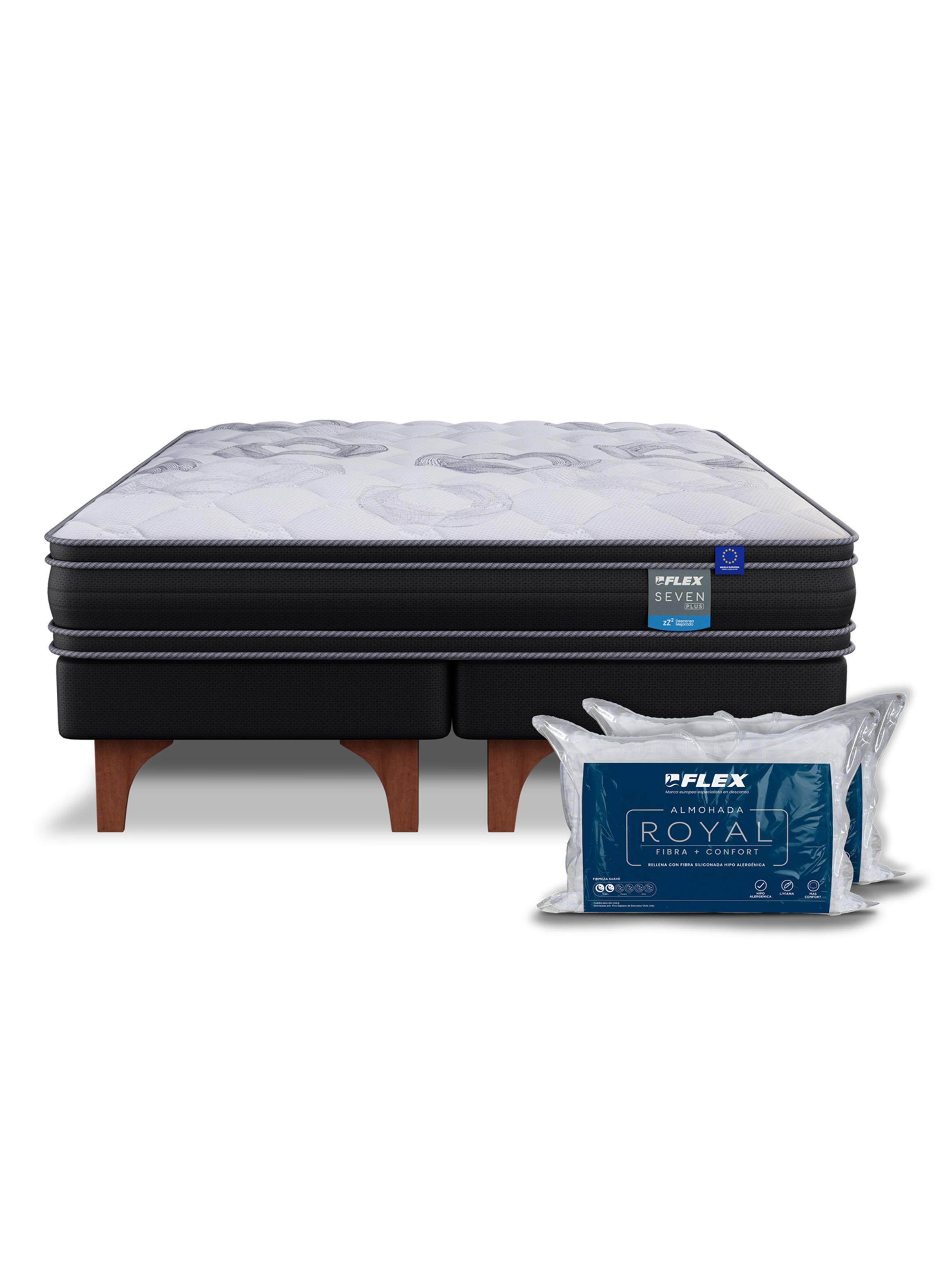 Cama Europea Seven Plus 2 Plazas Box Base Dividida + Almohadas Royal-2